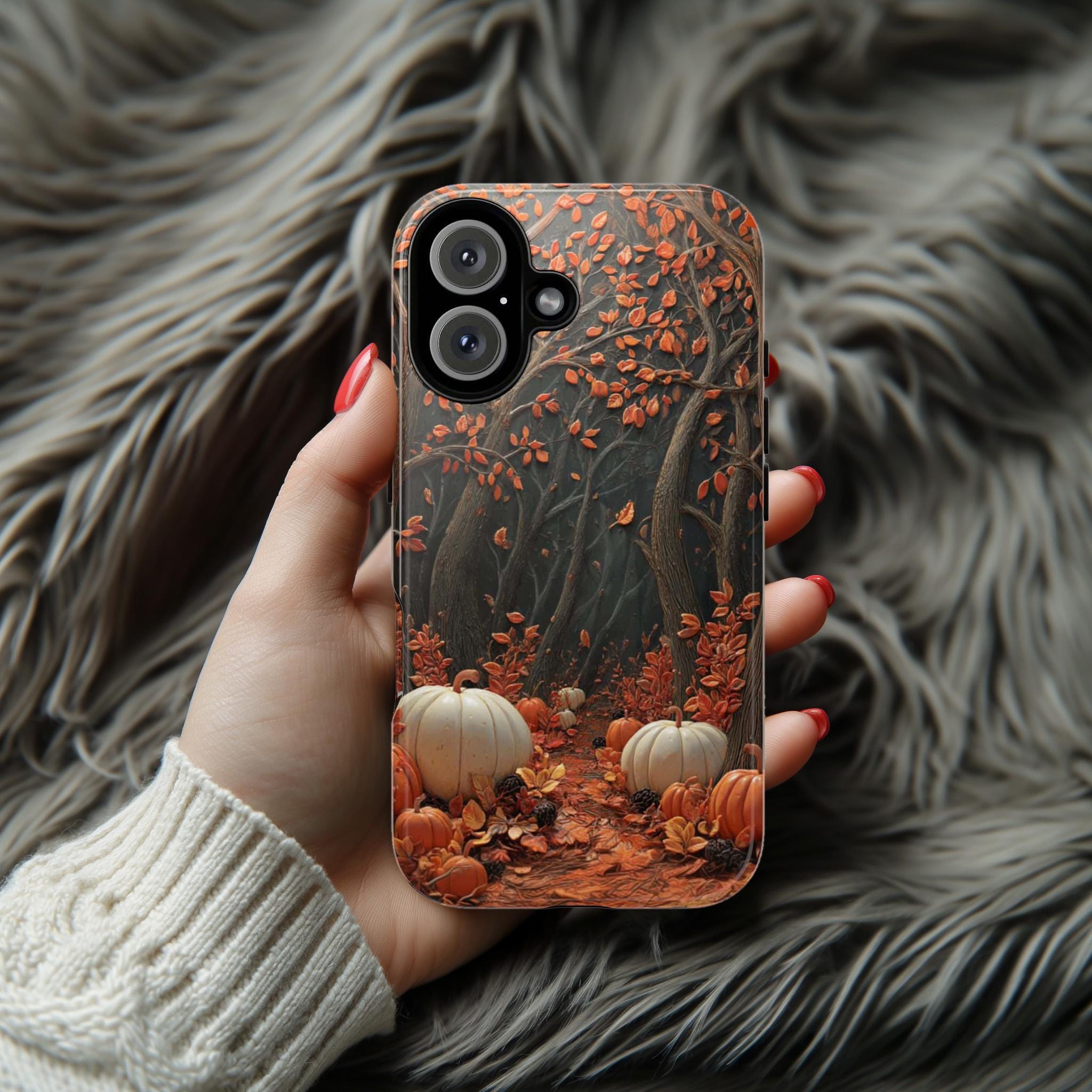 Autumn Woodland Pumpkin Phone Case | Cozy Seasonal Fall Forest Nature Cover for iPhone 16 15 Tough or Magsafe, Samsung, 475.29