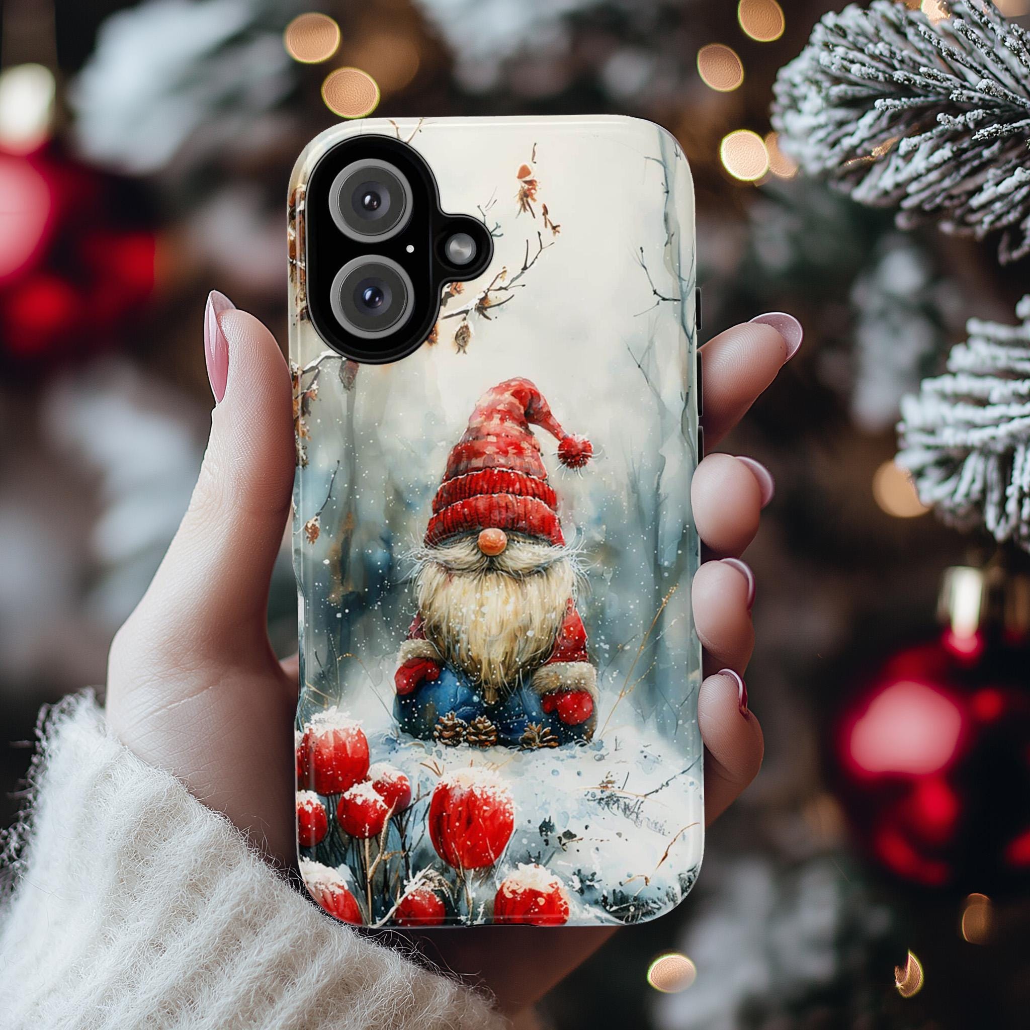 Winter Forest Gnome Phone Case, Christmas Gnome & Winter Festive Holly Magsafe Case for iPhone 15 14 13 12 Pro Max Plus, Samsung S24, 427.10