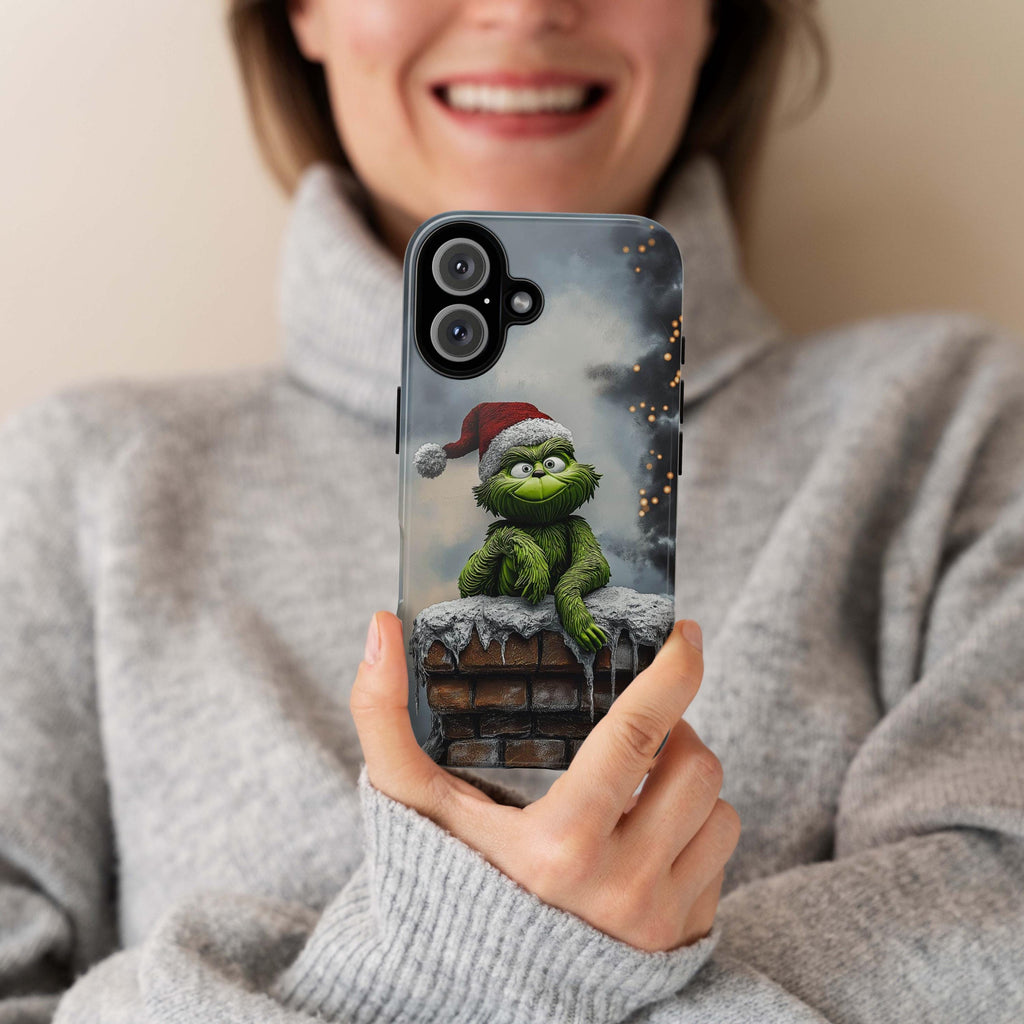 3D Funny Grinch Christmas on the Chimney Phone Case, Winter Xmas Grinch Cover for iPhone 16 15 14 13 Pro Max Plus, Samsung S24, 433.20