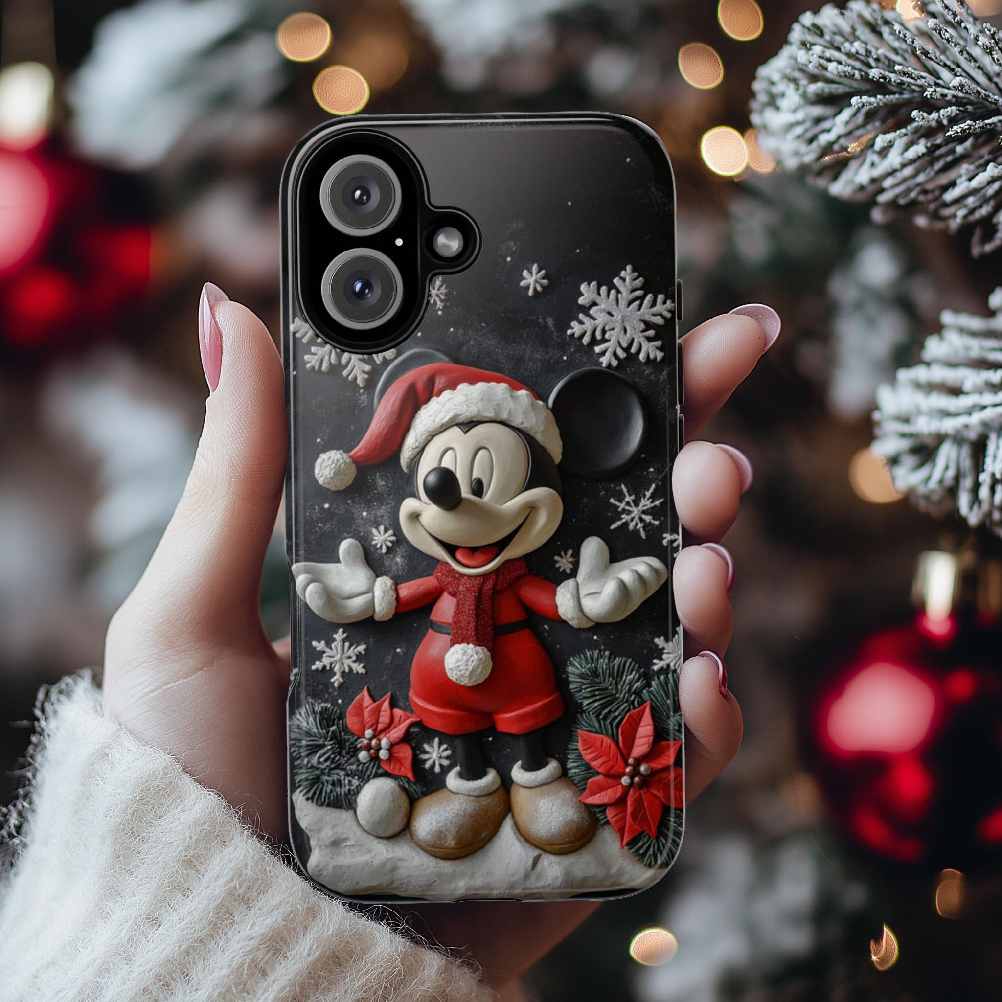 Xmas Mickey Mouse 3D effect Phone Case, Cartoon Design, Mickey Christmas Tree Phone Case for iPhone 16 15 Magsafe, Samsung S24, 442.24