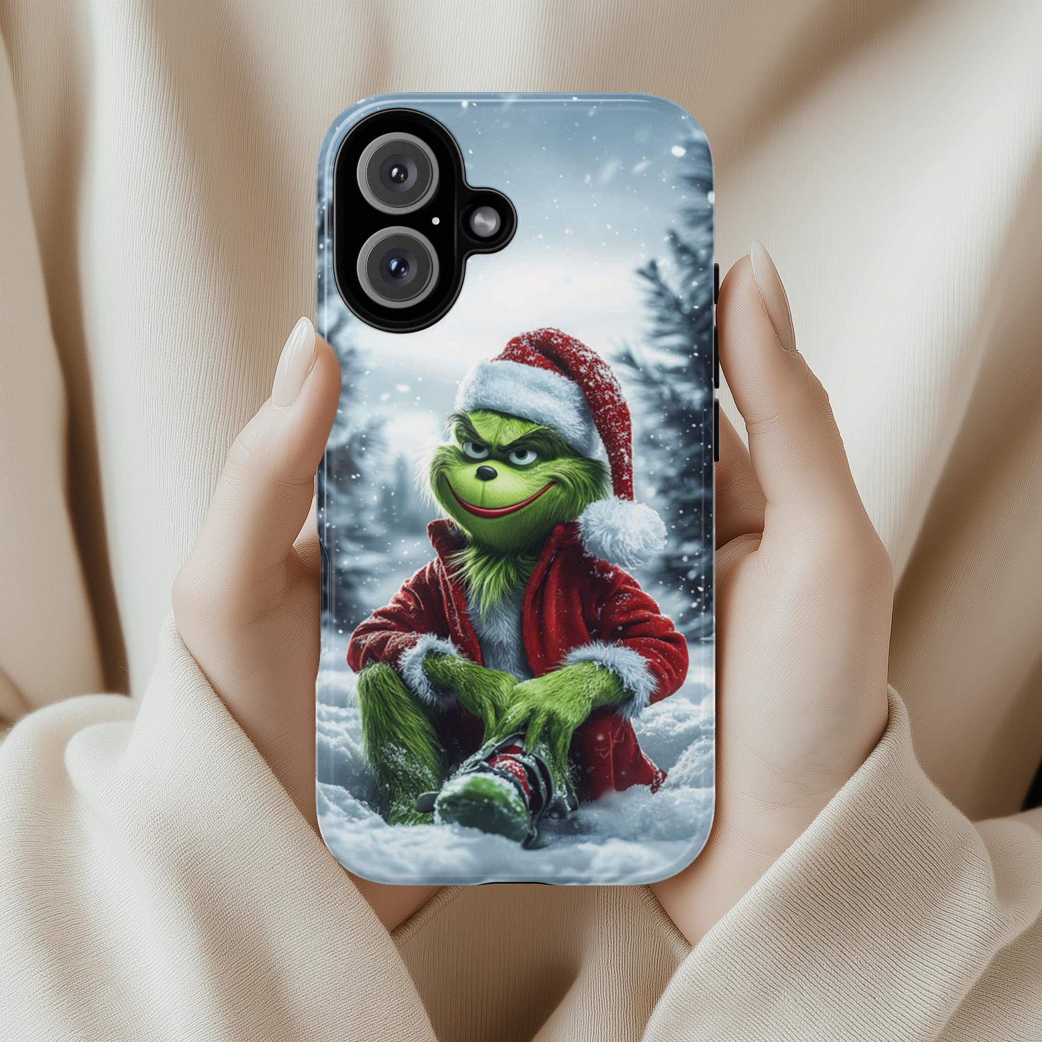 Funny Grinch Christmas Phone Case, Winter Forest Cover Xmas Grinch Art Cover for iPhone 16 15 14 13 Pro Max Plus, Samsung S24, 431.11