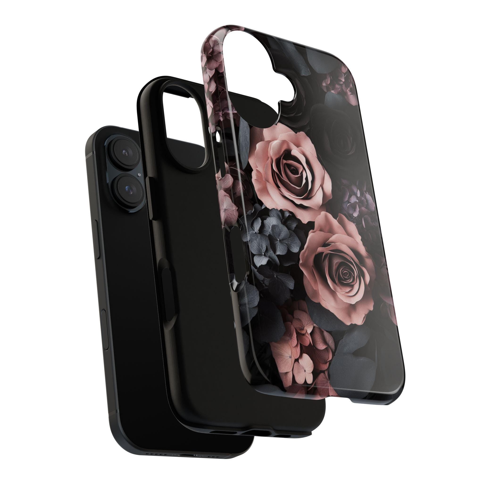 Dark Floral Phone Case, Pink and Black Rose Flowers Case, Gothic Dark Academia for iPhone Magsafe 16, 15, 14, 13 & Samsung, Pixel 9, 428.18