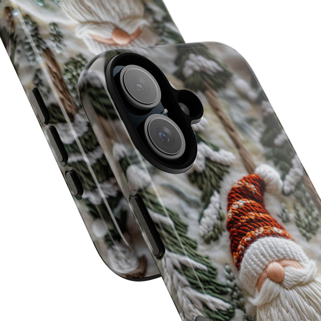 Winter Gnome Embroidery MagSafe Phone Case, Cozy Winter Design with Snowy Forest Phone 15 14 13 12 Pro Max Plus / Samsung S24, 444.9