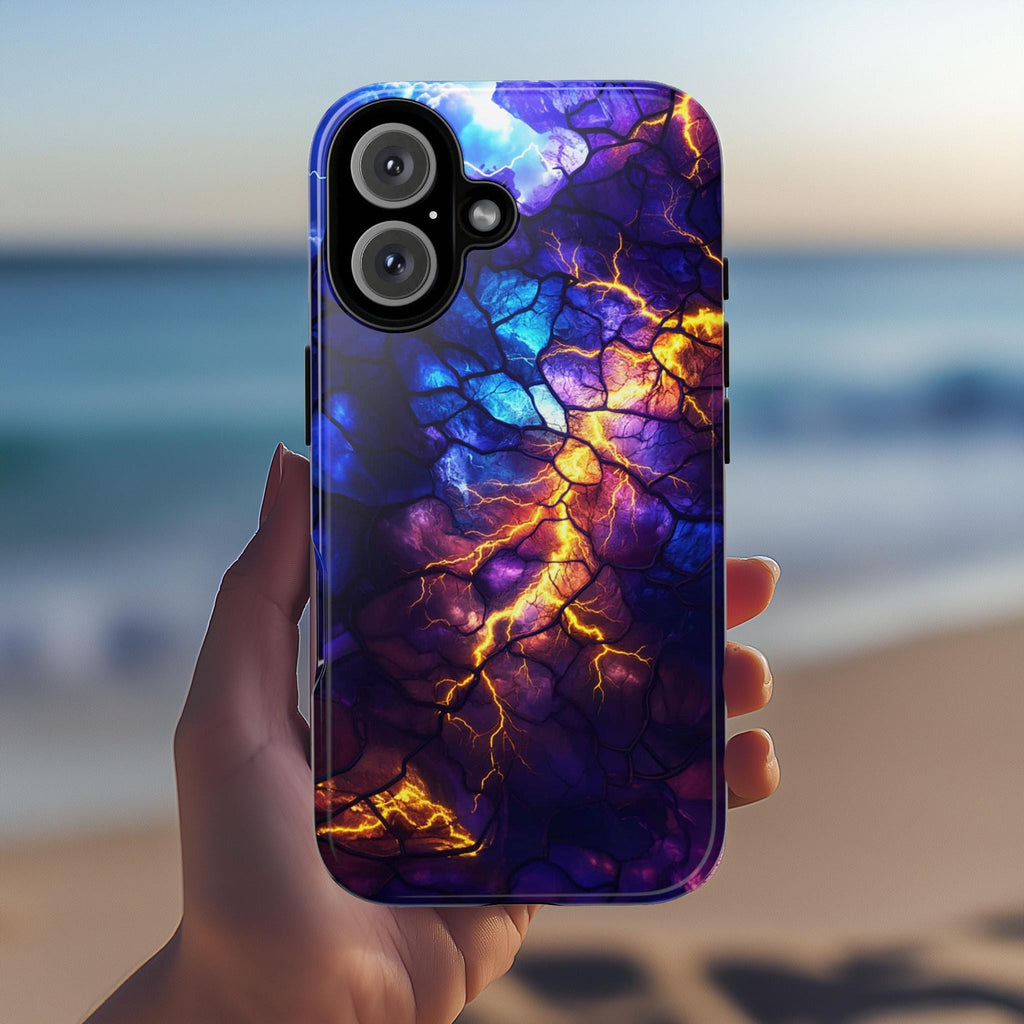 Stained Glass Phone Case with Lightning in the Sky | Aesthetic Mystic Design for iPhone 16 Pro Max 15 14 Plus Mag Safe, Samsung S25, 432.2