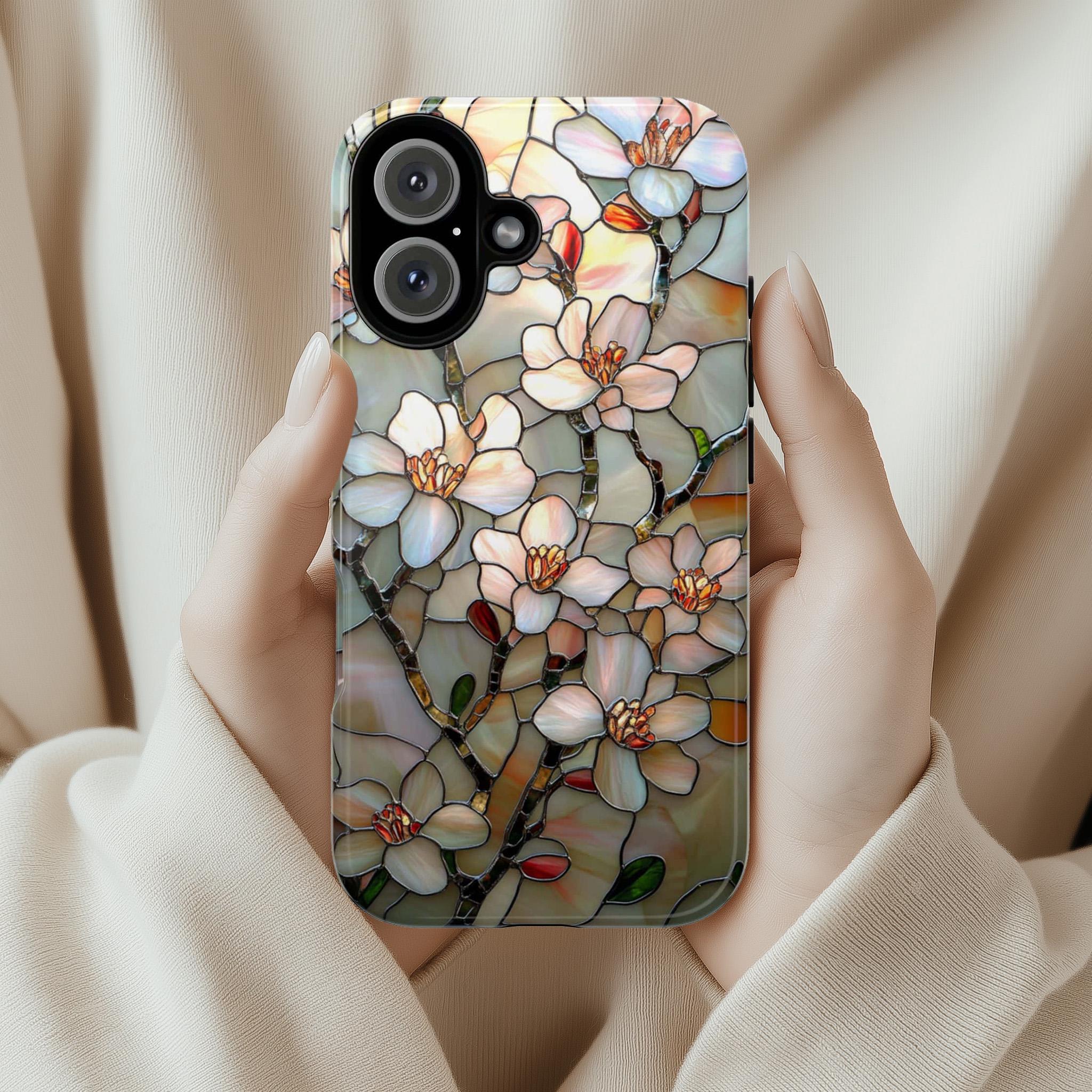 Floral Magnolia Mosaic Phone Case, Botanical Lover Gift, Nature Art Design Case for iPhone 16 15 14 Magsafe, Samsung S25, 418.30