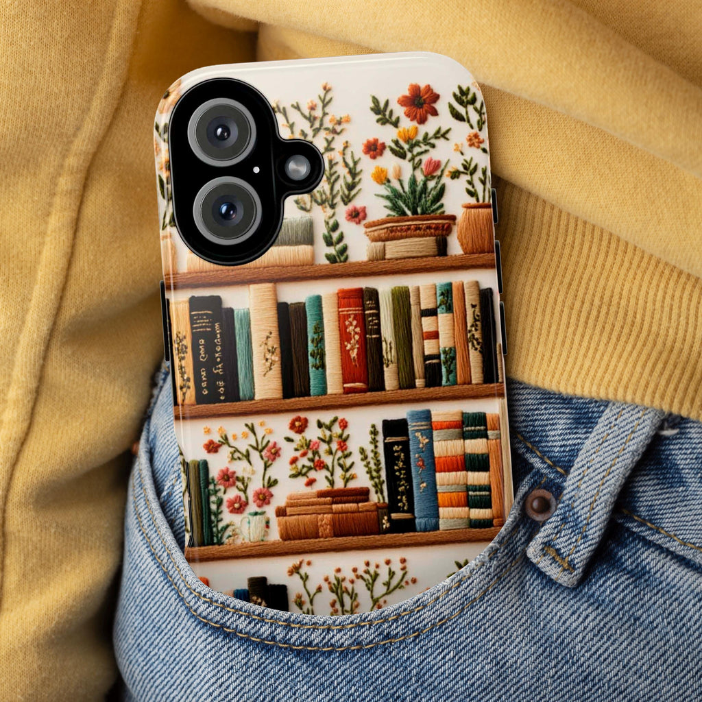 Botanical Floral and Books Phone Case for Book Lovers, Floral Design & Literary Aesthetic Case for iPhone Tough or Magsafe, Samsung, 423.25