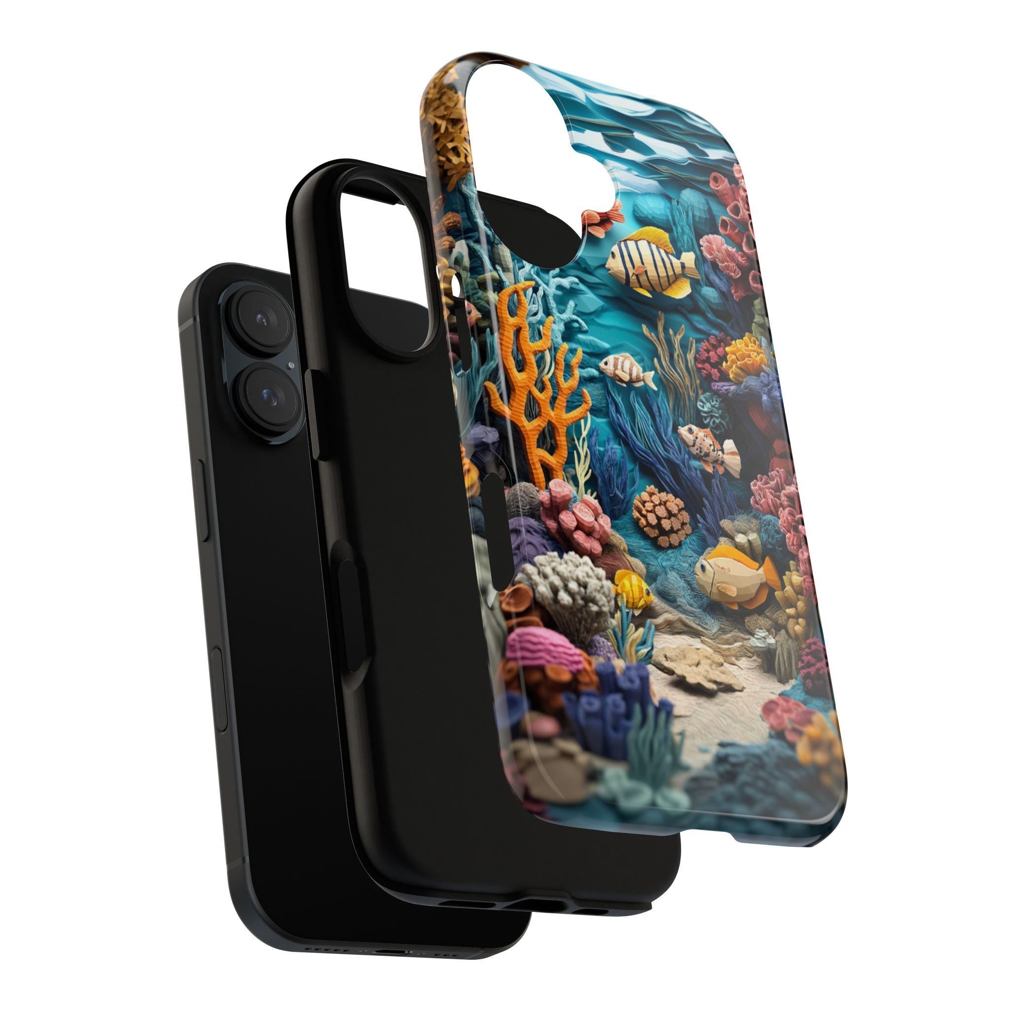 Aquatic Marine Life Phone Case, Beauty Ocean Design, Waves and Fish Lovers Phone Case for iPhone 16 15 14 13, Samsung S25, 466.8