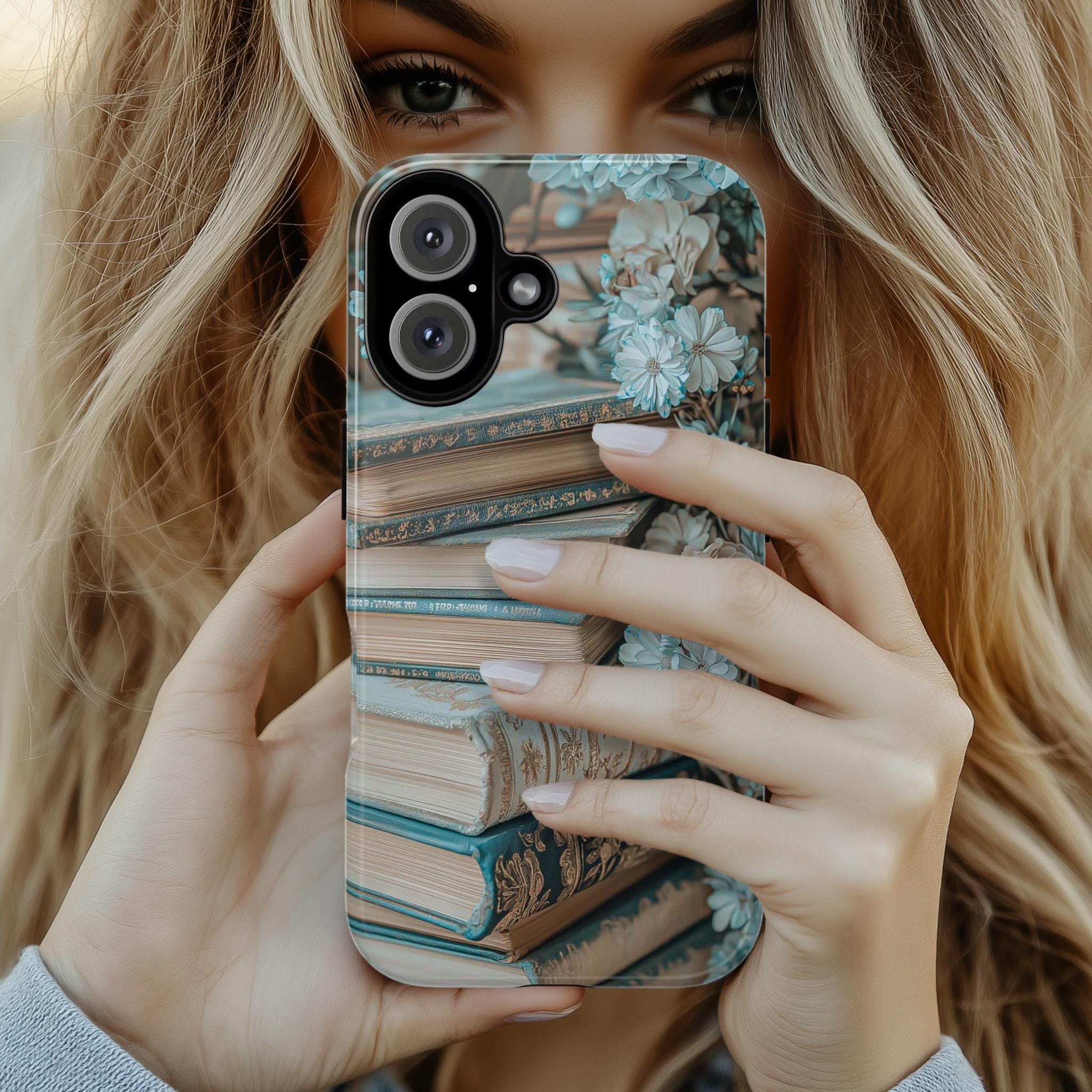 Rustic Book Lover's Phone Case, 3D Floral Book Spine Design, Gothic Books Phone Case for iPhone 16,15 Magsafe, Samsung Galaxy, Pixel, 423.12