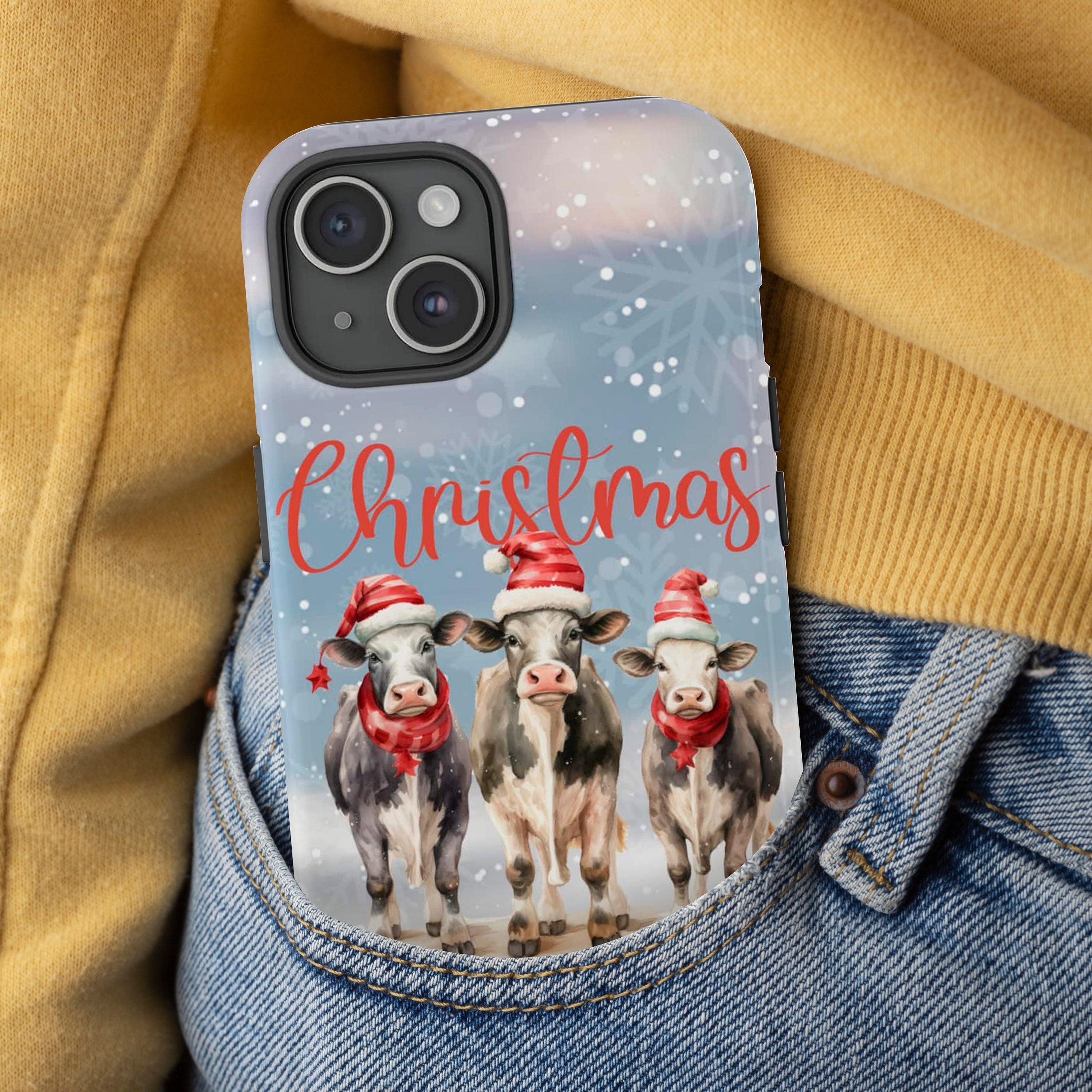 Farm Christmas in the barn Phone Case, Xmas Country Cow Phone Case, Winter Cover for iPhone 16 15 14 13 12 11 XR Pro Max Plus/Samsung Galaxy