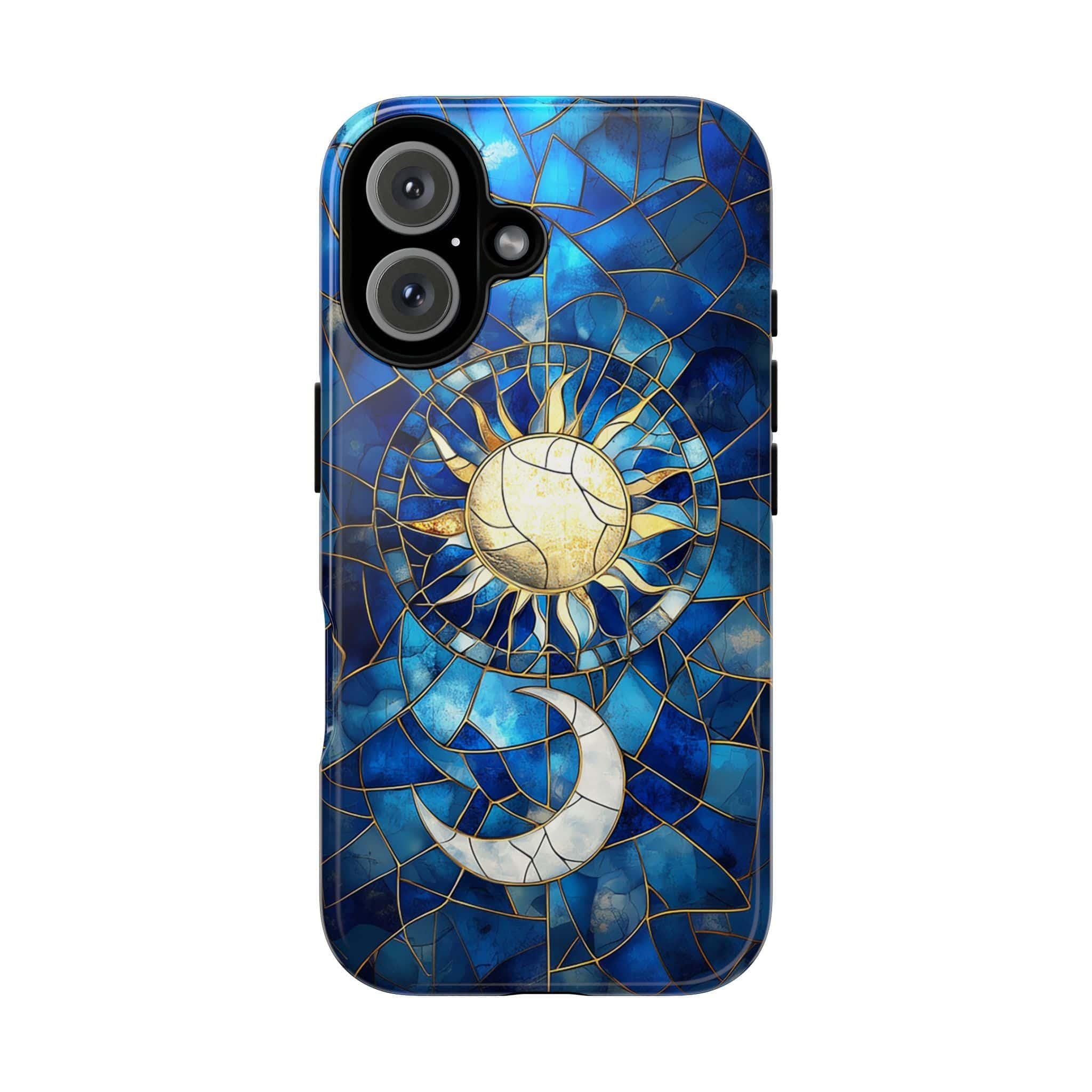 Celestial Moon & Sun Stained Glass Phone Case | Aesthetic Mystic Design for iPhone 16 Pro Max 15 14 13 Plus Mag Safe, Samsung S24 Ultra S23