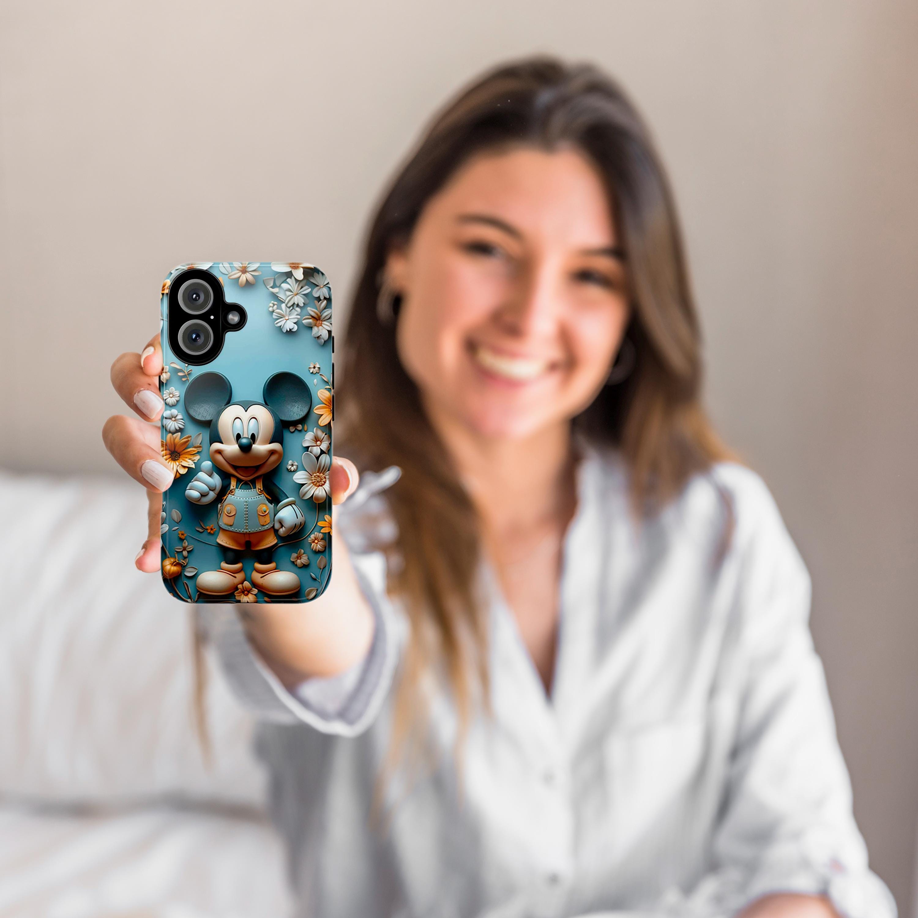 Spring Floral Mickey Mouse Phone Case, 3D Disney Lover Phone Cover for iPhone 16 15 14 13 Pro Magsafe Samsung Galaxy S24, 442.40