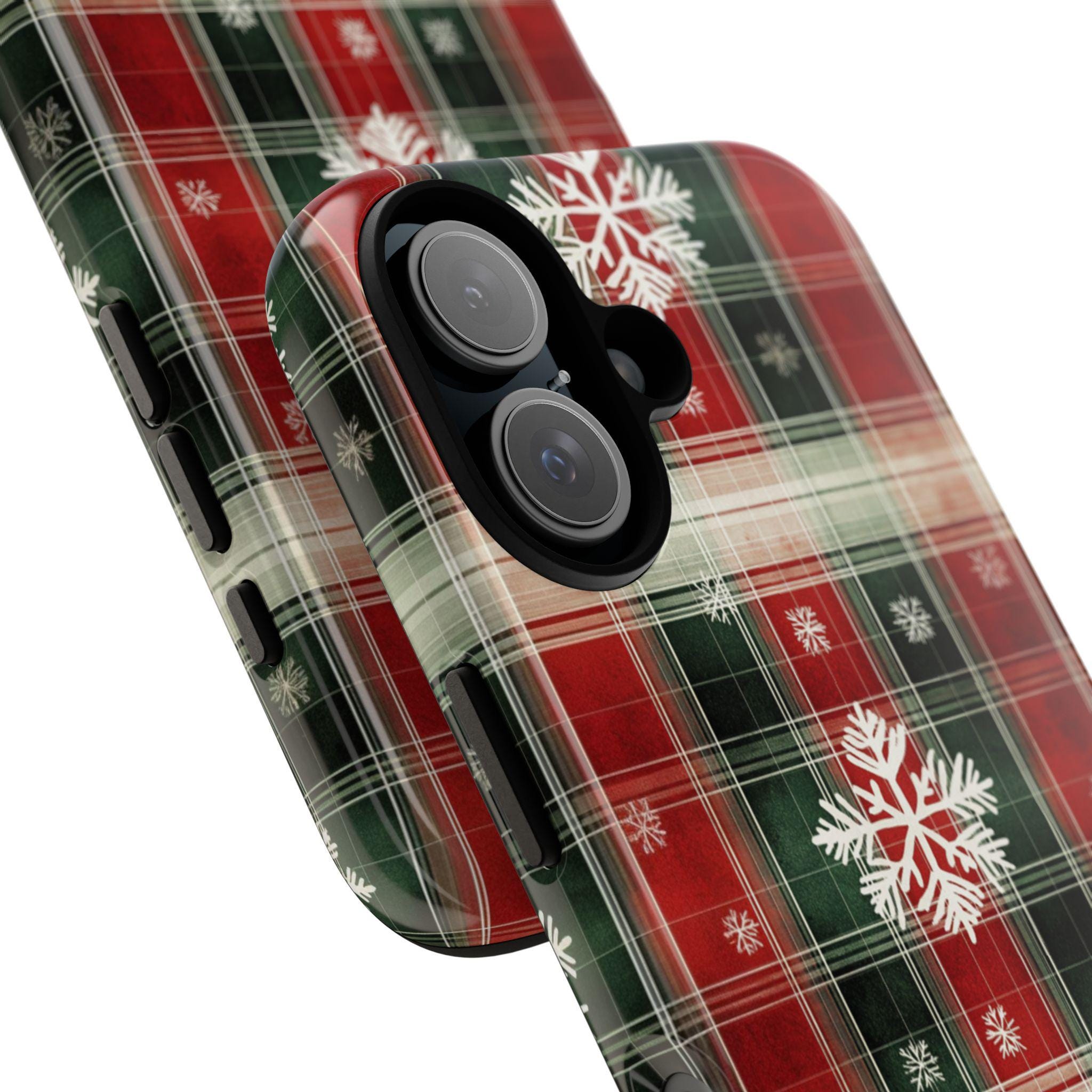Cozy Christmas Plaid Phone Case, Festive Xmas Holiday Snowy Phone Cover for iPhone 15 14 13 Pro Max Plus, Magsafe, Galasy S25, 426.1