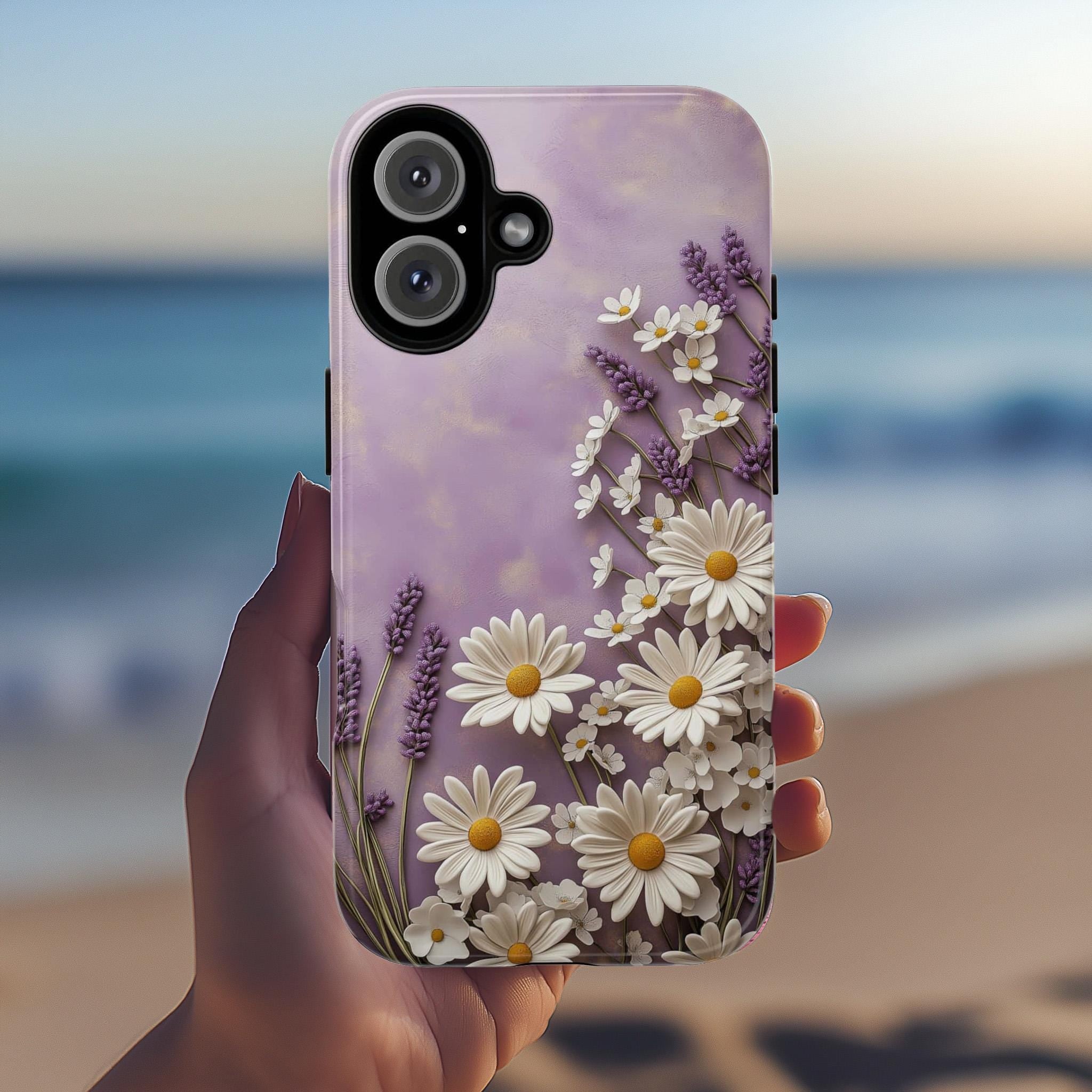 3D Floral Daisy and Lavender Phone Case, Pastel Purple Bloom Art Case for iPhone 16 15 14 13 Tough or Magsafe, Samsung S24, 439.19
