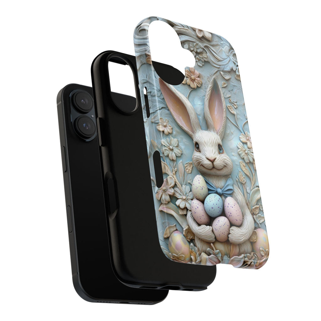 Easter Bunny & Egges 3D Style Phone Case, Spring Design Cute Pastel Rabbit Case for iPhone 16 15 14 13 Tough or Magsafe, Samsung, 464.5