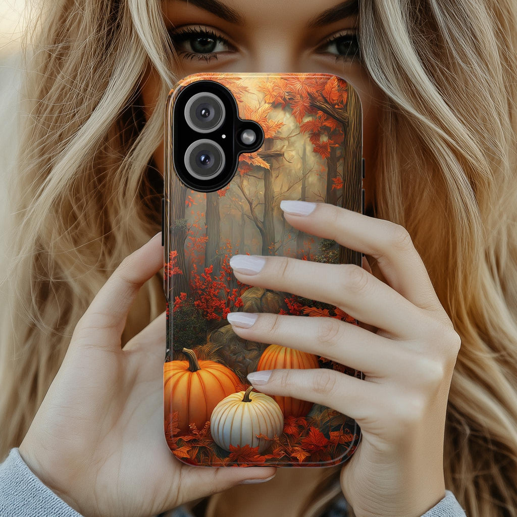 Autumn Pumpkin Forest Phone Case, Fall Natural Woodland Seasonal Fall Leaves Cover for iPhone 16 15 14 Tough or Magsafe, Samsung, 475.18