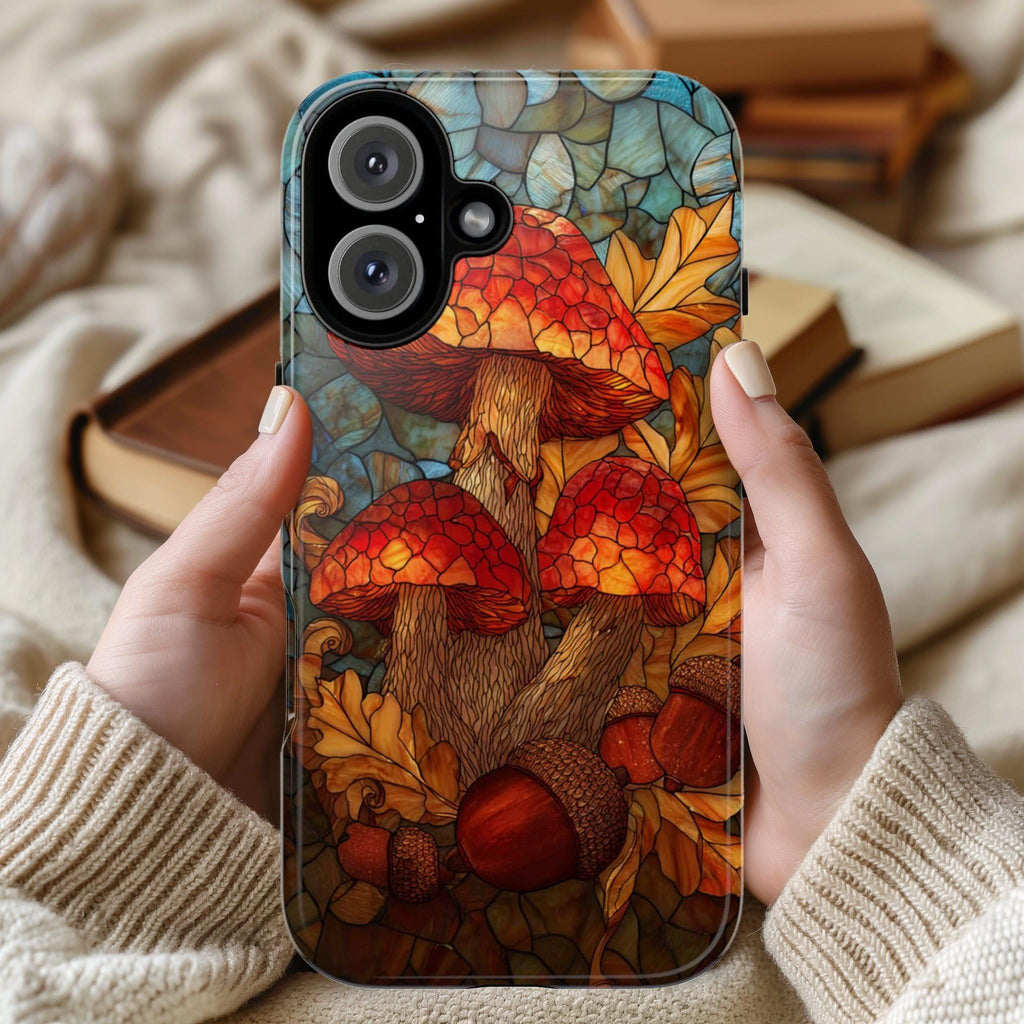Stained Glass Mushroom Phone Case | Autumn Fall Forest Fungi Design, Cozy Woodland Cover for iPhone 16 15 Tough or Magsafe, Samsung, 478.11