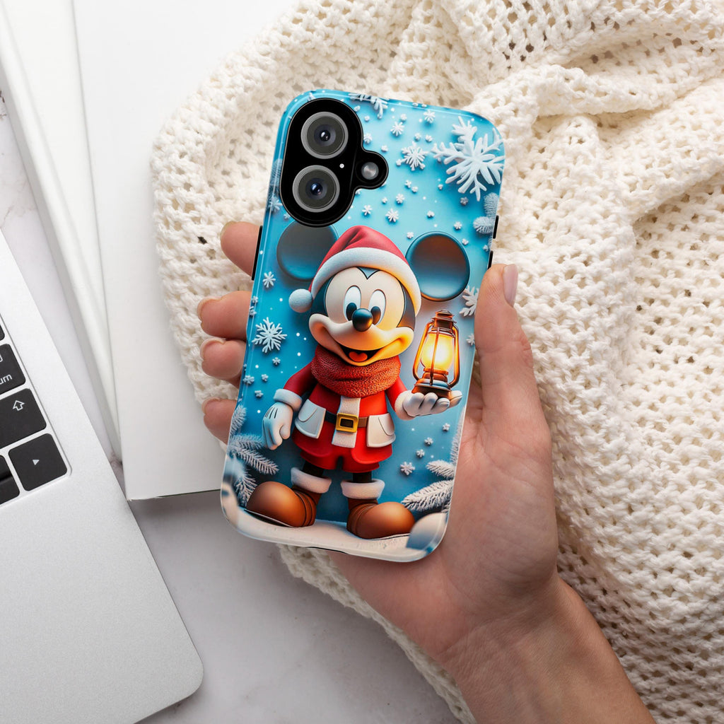 Christmas Santa Mickey Mouse 3D effect Phone Case, Cartoon Design, Mickey Xmas Phone Case for iPhone 16 15 14 Magsafe, Samsung S24, 442.17