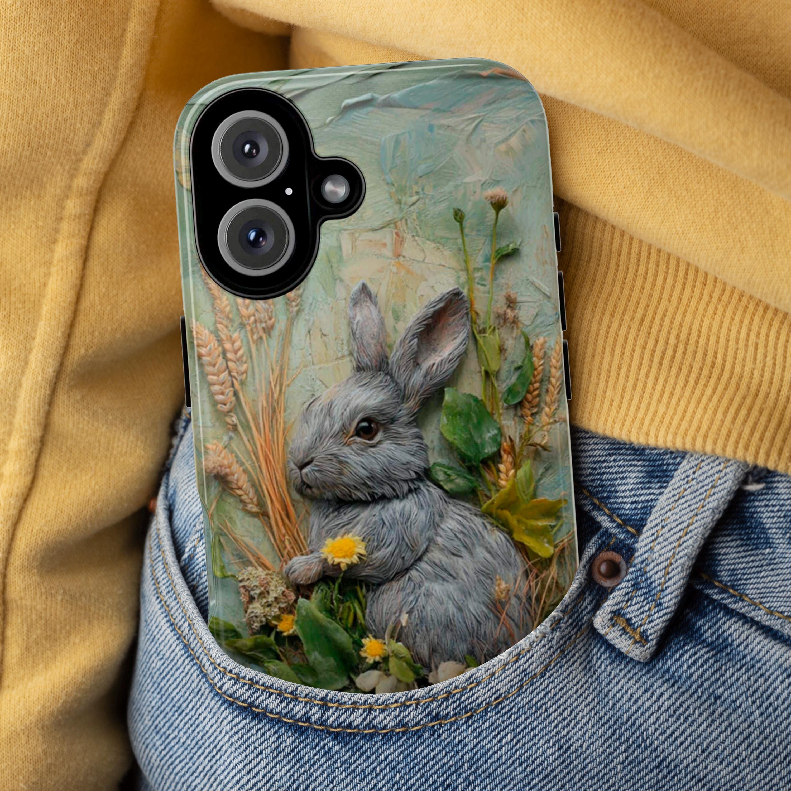 Spring Bunny Phone Case, 3D Floral Design, Easter-Inspired Phone Case for iPhone 16, 15, 14, 13 Magsafe, Samsung Galaxy S24, Pixel 9, 464.1