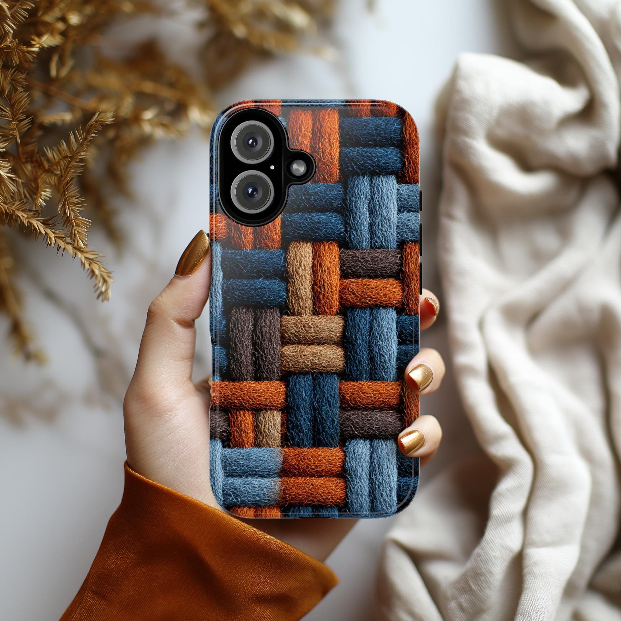 Wool Felted Autumn Phone Case | Cozy Warm Wool Texture Fall Pattern Design for iPhone 17 16 15 Tough or Magsafe, Samsung, 452.17