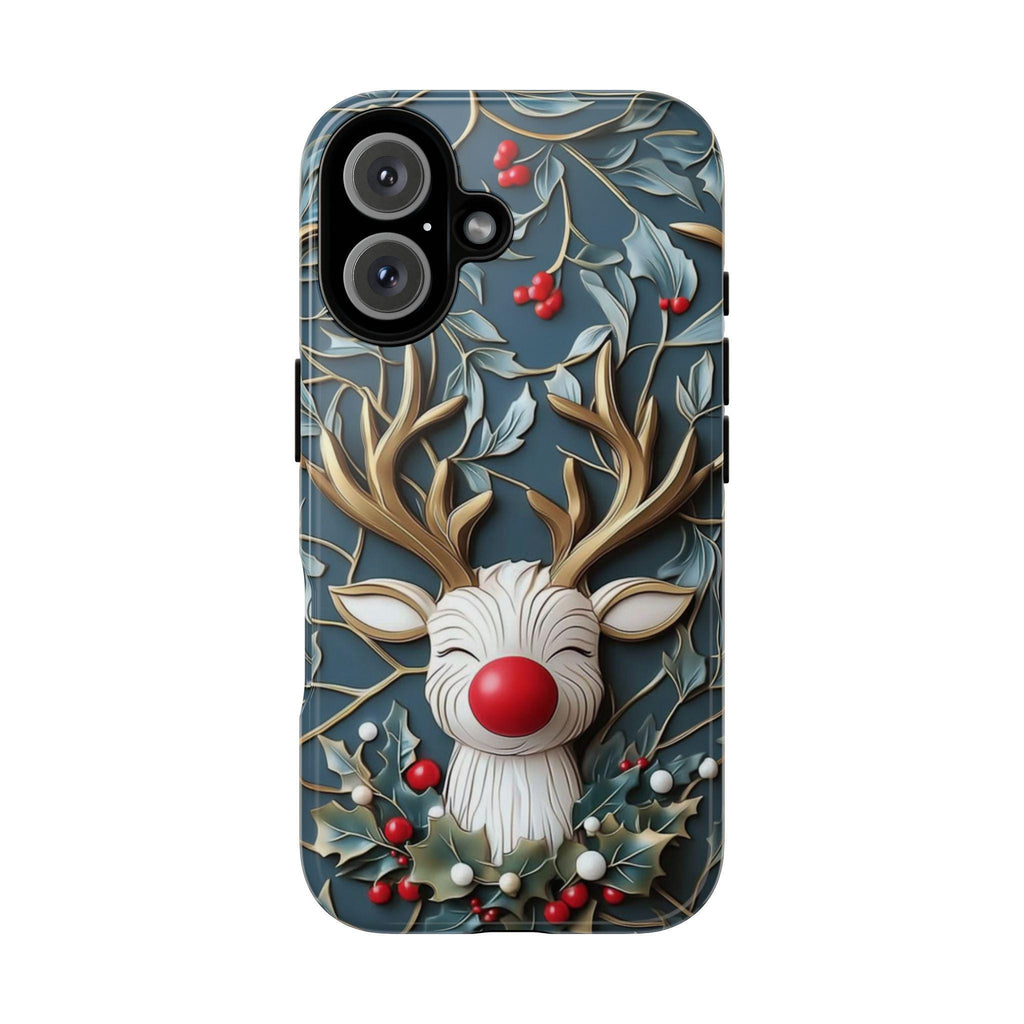 Rudolph Reindeer Phone Case, Festive Christmas Design, Cute Christmas Phone Cover, Xmas Gift for iPhone 16 15, Samsung Galaxy, 433.12