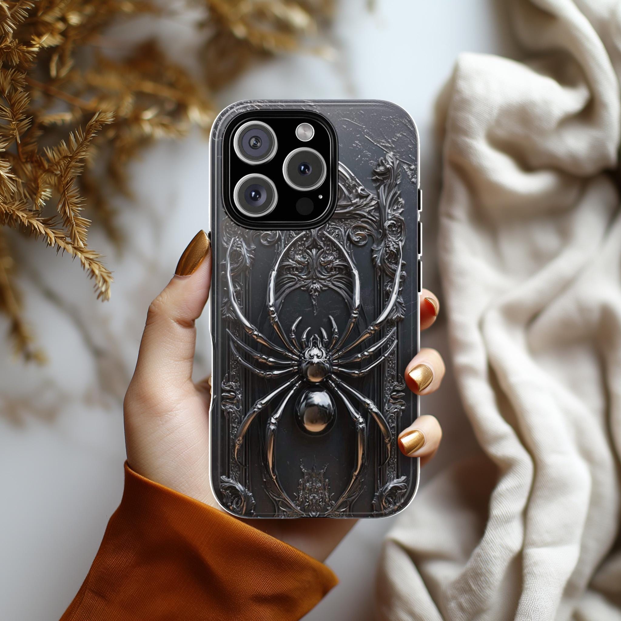 3D Dark Gothic Fantasy Spider Phone Case, Mystical Aesthetic Phone Cover for iPhone 16 15 14 13 Pro Magsafe Samsung Galaxy S24, 465.1