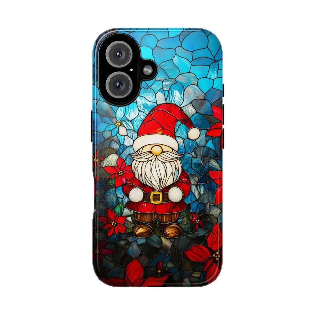 Holiday Santa & Poinsettia Stained Glass Winter Phone Case, Xmas Gnome and Floral Design MagSafe for iPhone 16 15 14 13, Samsung S24, 427.7