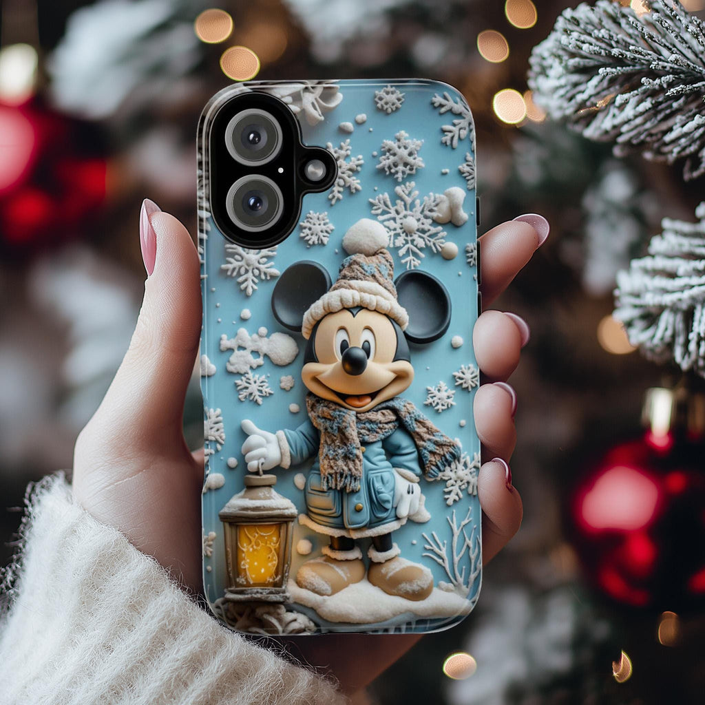 Mickey Mouse 3D effect Phone Case, Cartoon Xmas Design, Blue Mickey Mouse Christmas Phone Case iPhone 16 15 14 Magsafe, Samsung S24, 442.7