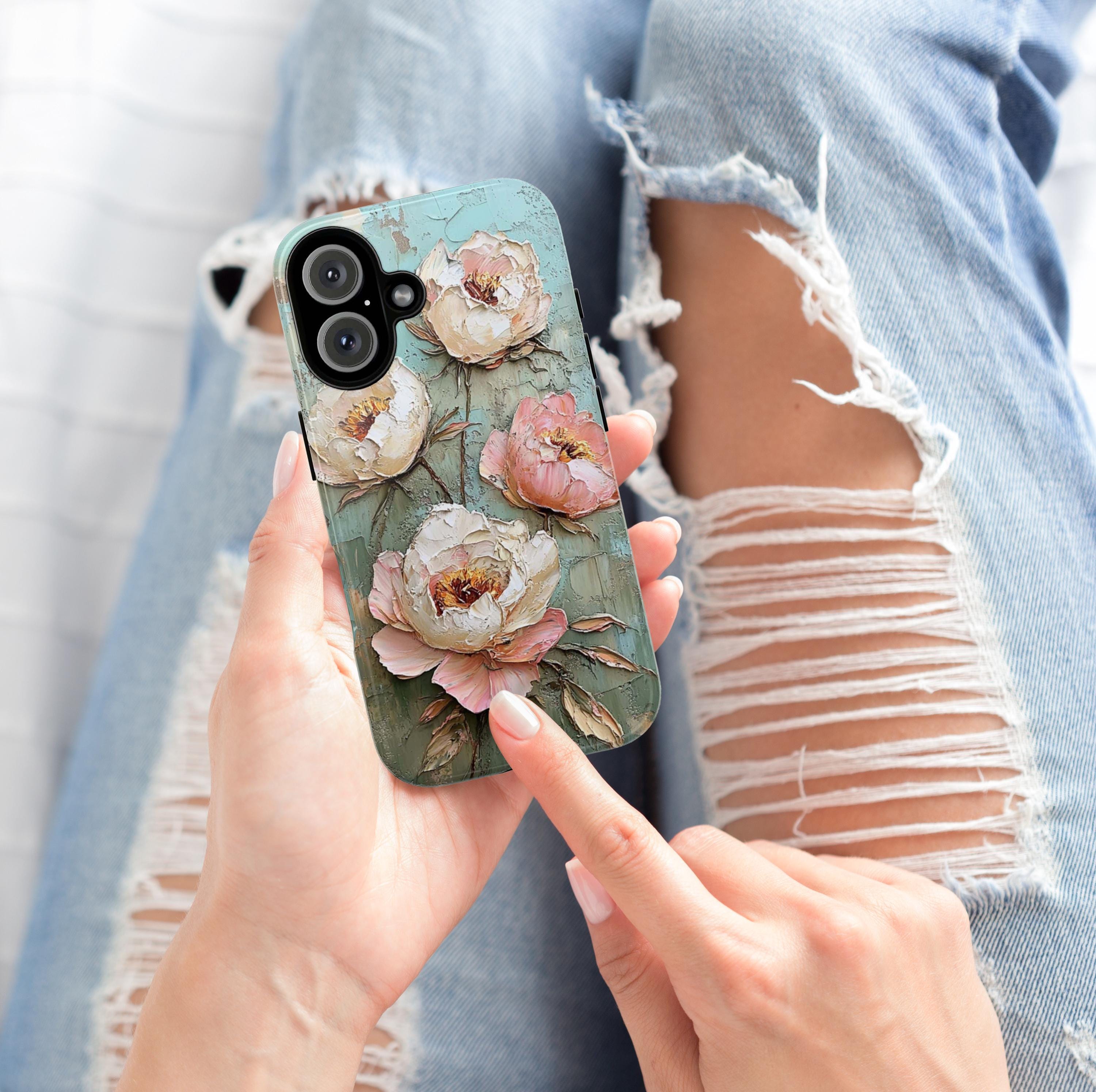 Pastel Flowers Art Phone Case, Hand-Painted Floral Design, Romantic Blossom Phone Cover for iPhone 16 15 14 13, Samsung S25 Ultra, 428.11