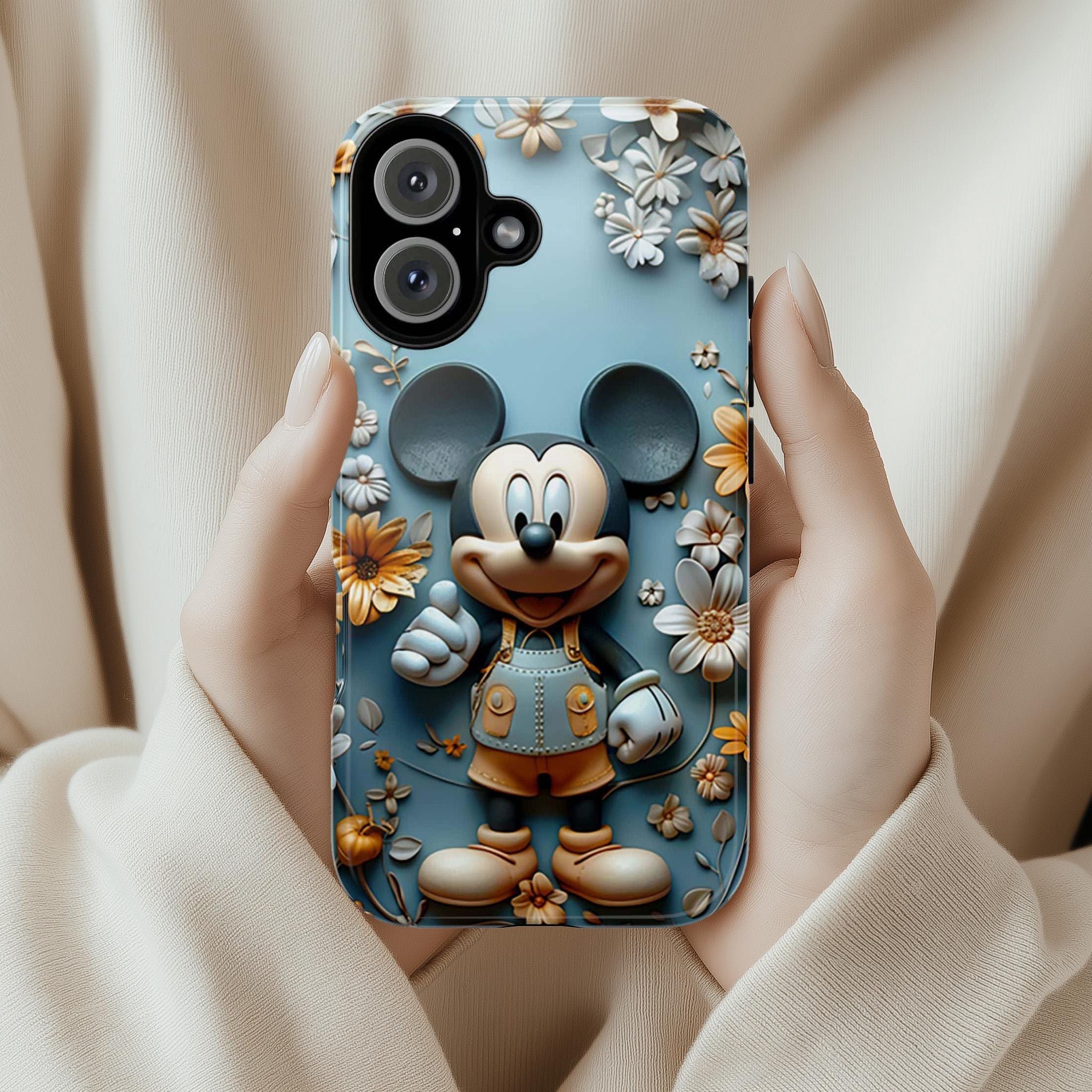 Spring Floral Mickey Mouse Phone Case, 3D Disney Lover Phone Cover for iPhone 16 15 14 13 Pro Magsafe Samsung Galaxy S24, 442.40