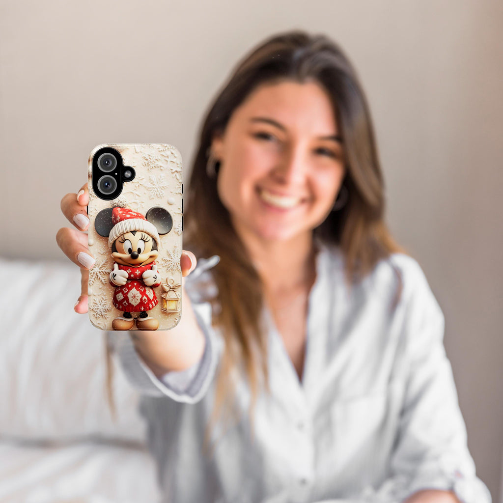 Santa Minnie Mouse 3D effect Phone Case, Xmas Cartoon Design, Minnie Christmas Tree Phone Case for iPhone 16 15 Magsafe, Samsung S24, 442.10