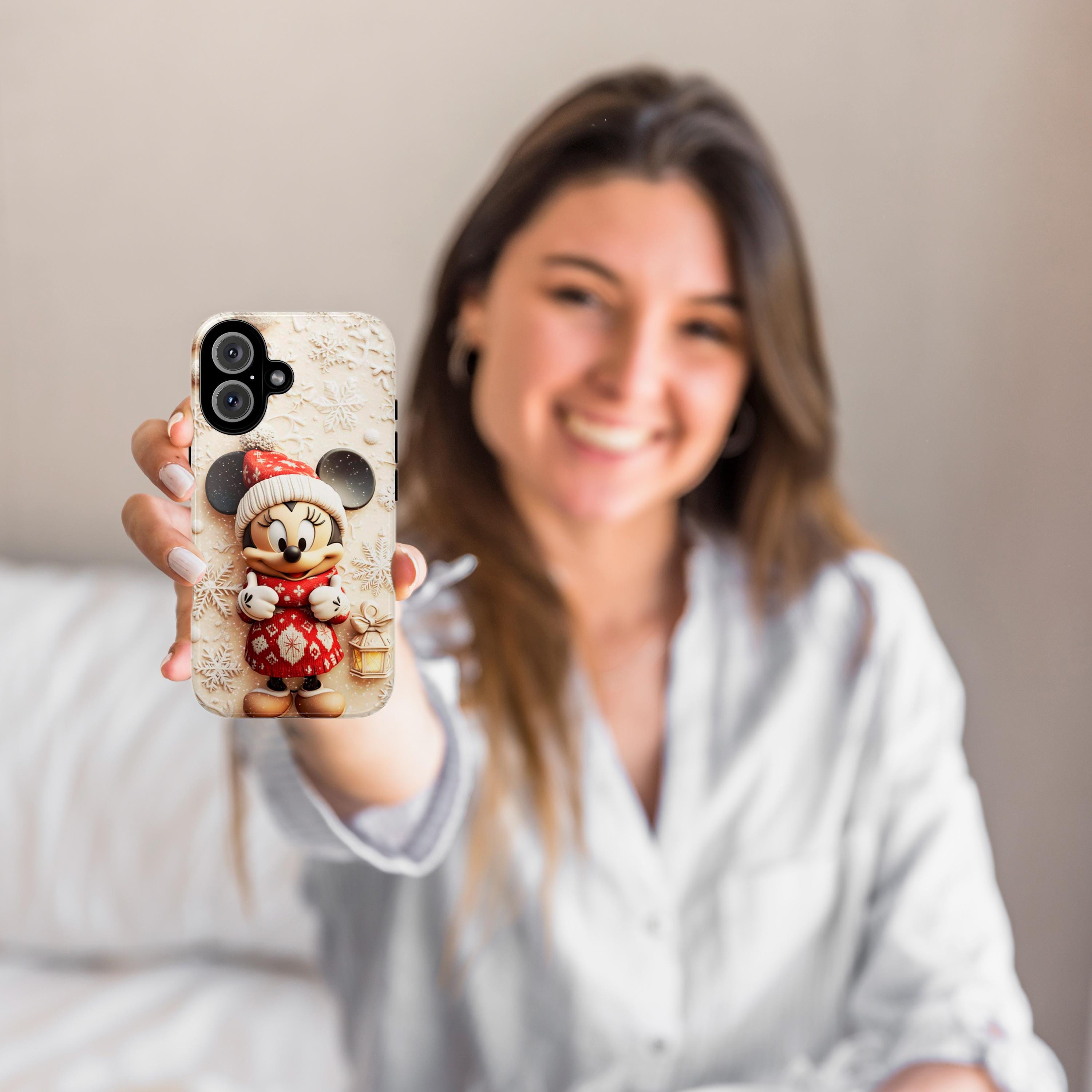 Santa Minnie Mouse 3D effect Phone Case, Xmas Cartoon Design, Minnie Christmas Tree Phone Case for iPhone 16 15 Magsafe, Samsung S24, 442.10