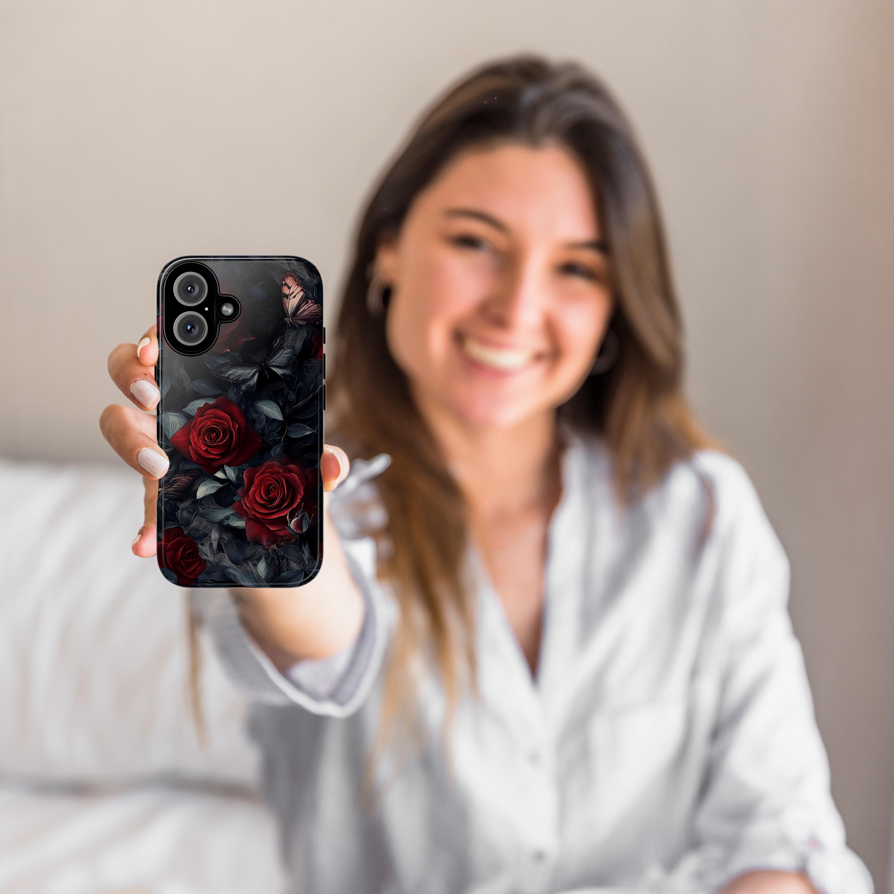 Dark Floral Red Rose Phone Case, Gothic Dark Academia Phone Case, Artistic Protective Phone Cover for iPhone Magsafe, Samsung, 422.4