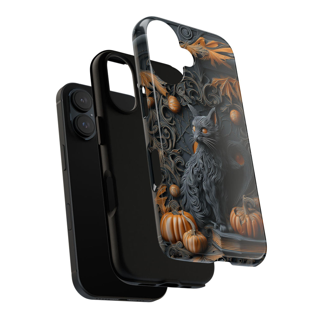 Black Cat & Pumpkin Phone Case, Halloween Fantasy Gothic Design, Spooky Artistic for iPhone 16 15 14 Tough or Magsafe, Samsung, 475.19