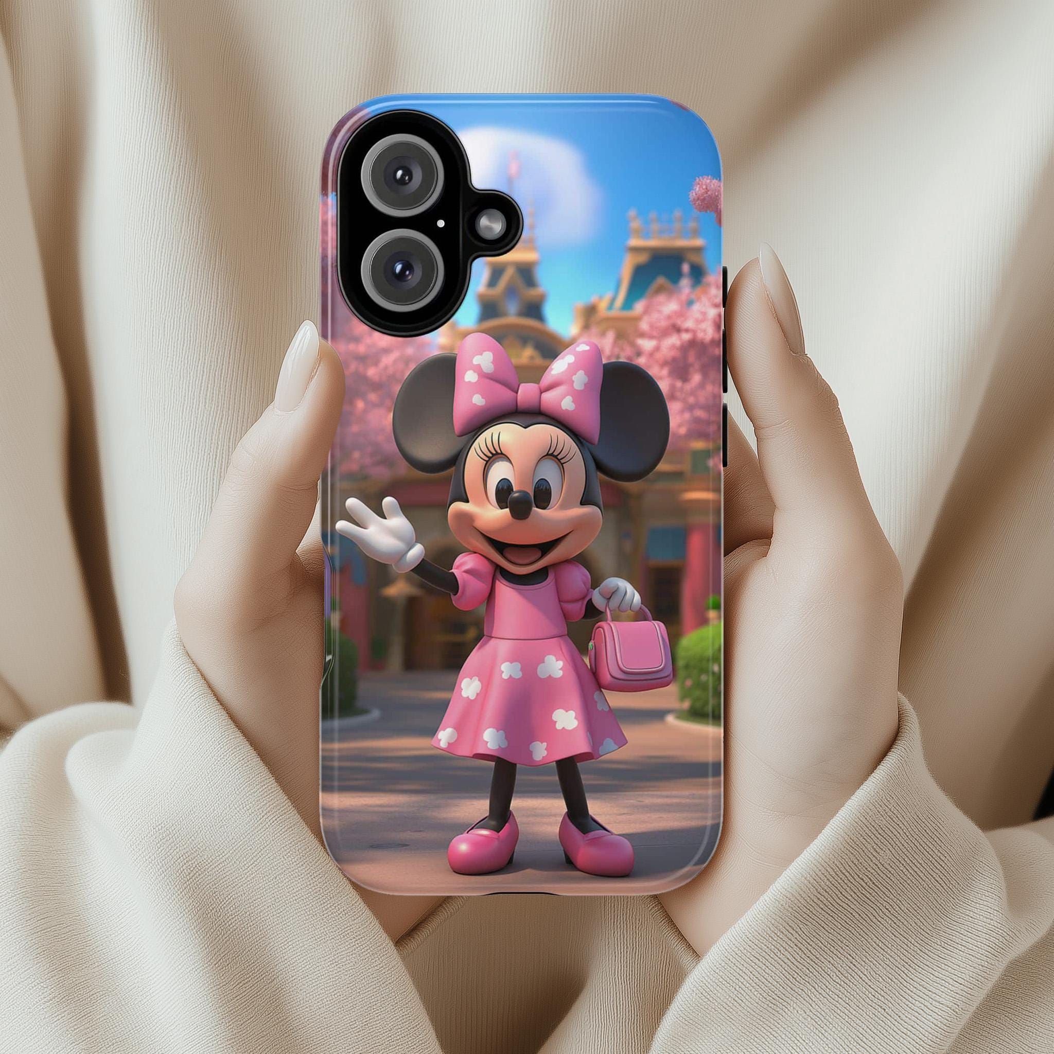 Cherry Blossom Minnie Mouse Phone Case, 3D Tokyo Disneyland Phone Cover for iPhone 16, 15, 14, 13 Magsafe & Samsung, Pixel, 442.42