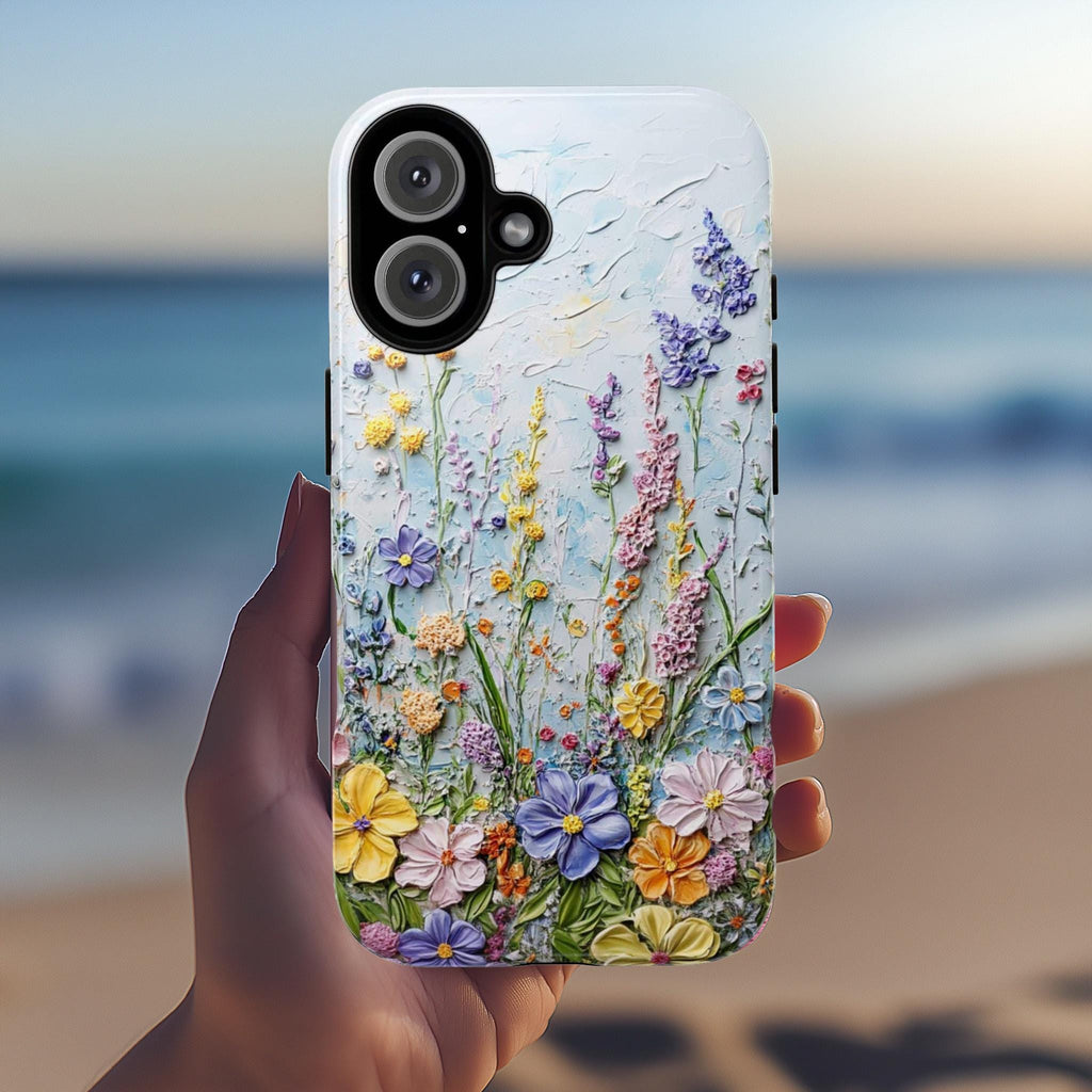Pastel Flowers Art Wildflower Phone Case, Delicate Floral Meadow Design Phone Cover for iPhone 16 15 14 13 Tough or Magsafe, Samsung, 439.40