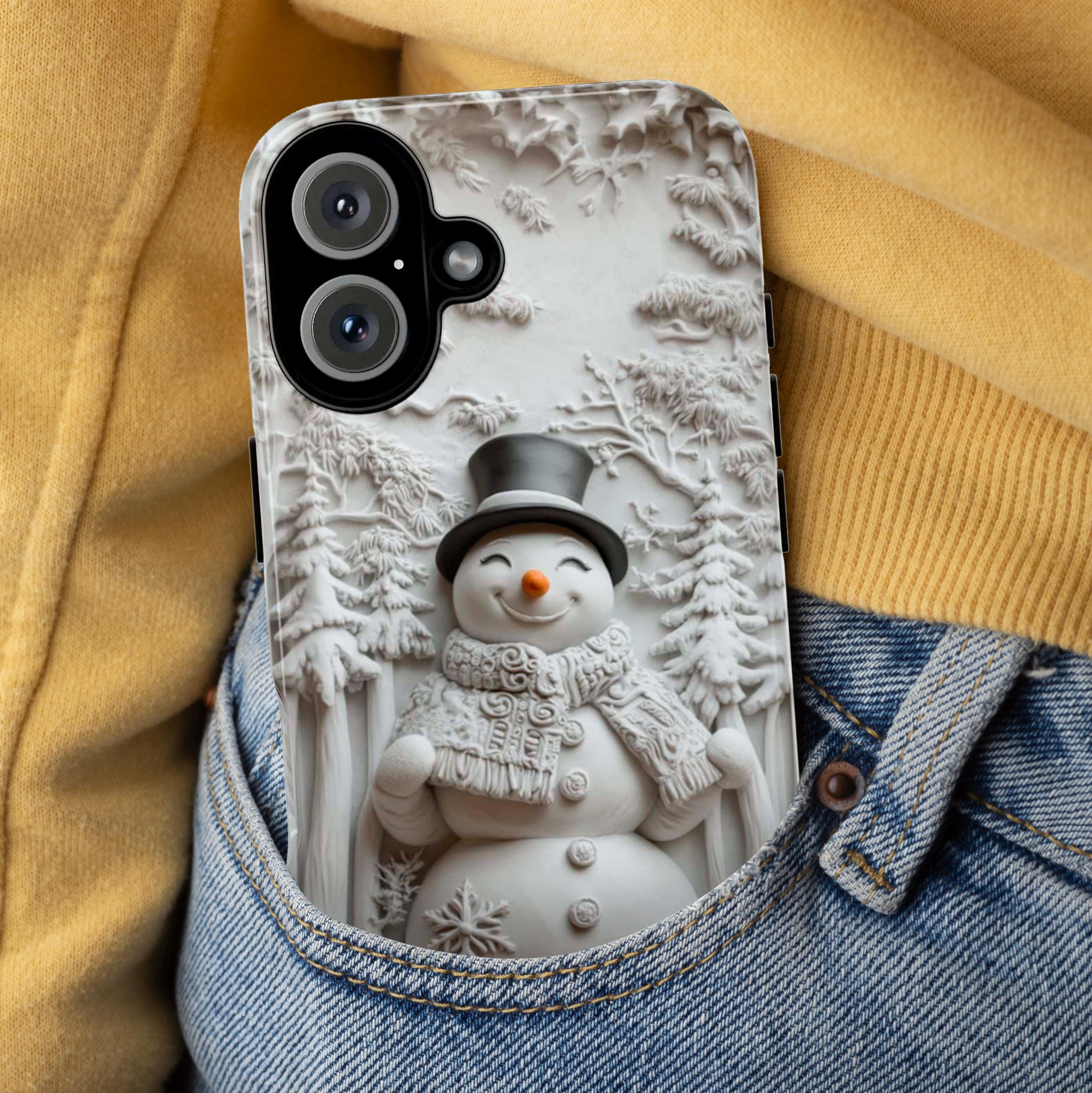 Snowman Winter Wonderland Phone Case, 3D Winter Landscape MagSafe for iPhone 16 15 14 13 12 Pro Max Plus, Samsung S25 Ultra, Pixel 9, 433.2