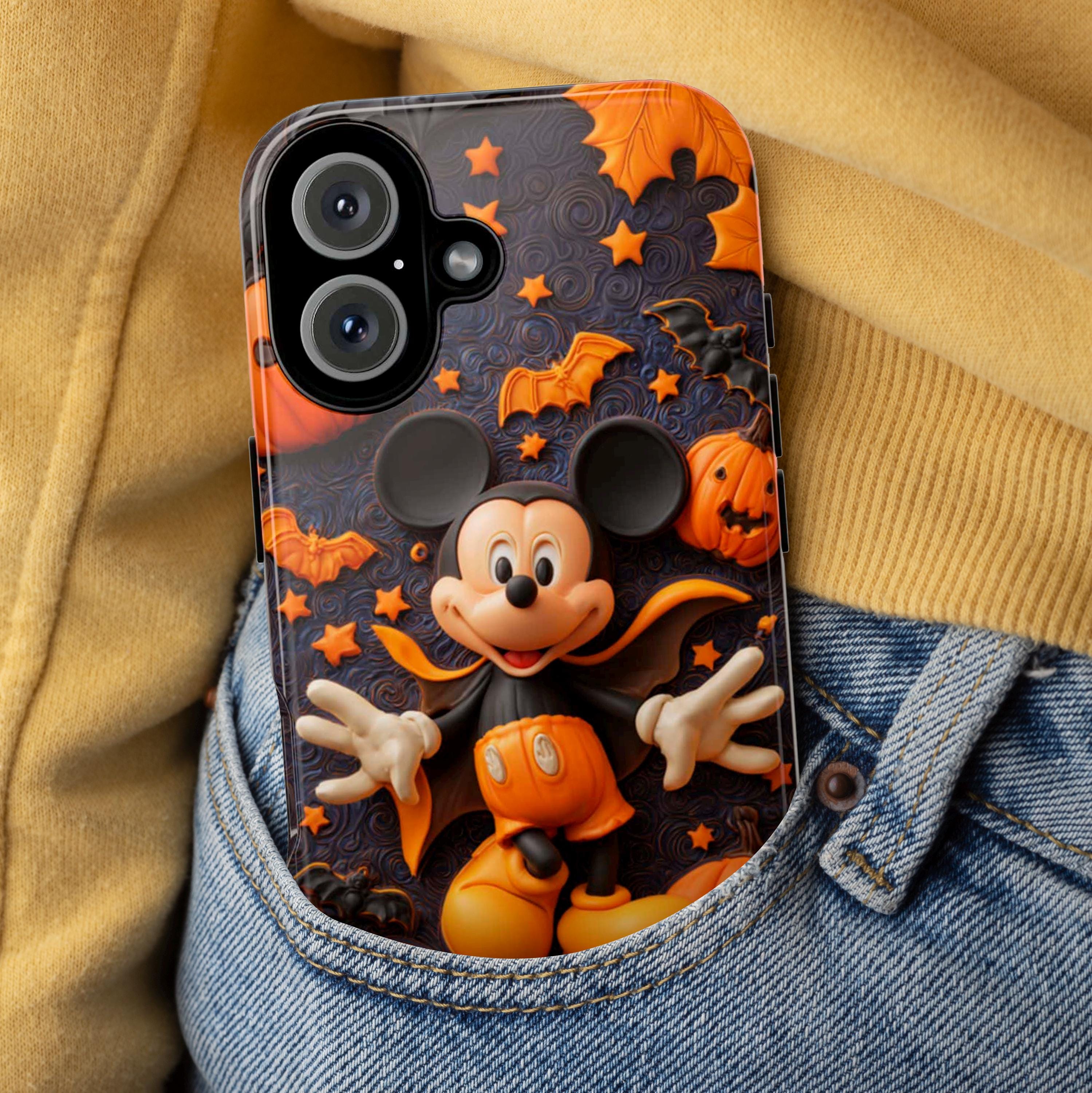 Mickey Mouse Lover Halloween Phone Case, Magical Pumpkins & Spiders Spooky Design Cover for iPhone 17 16 Tough or Magsafe, Samsung, 442.61