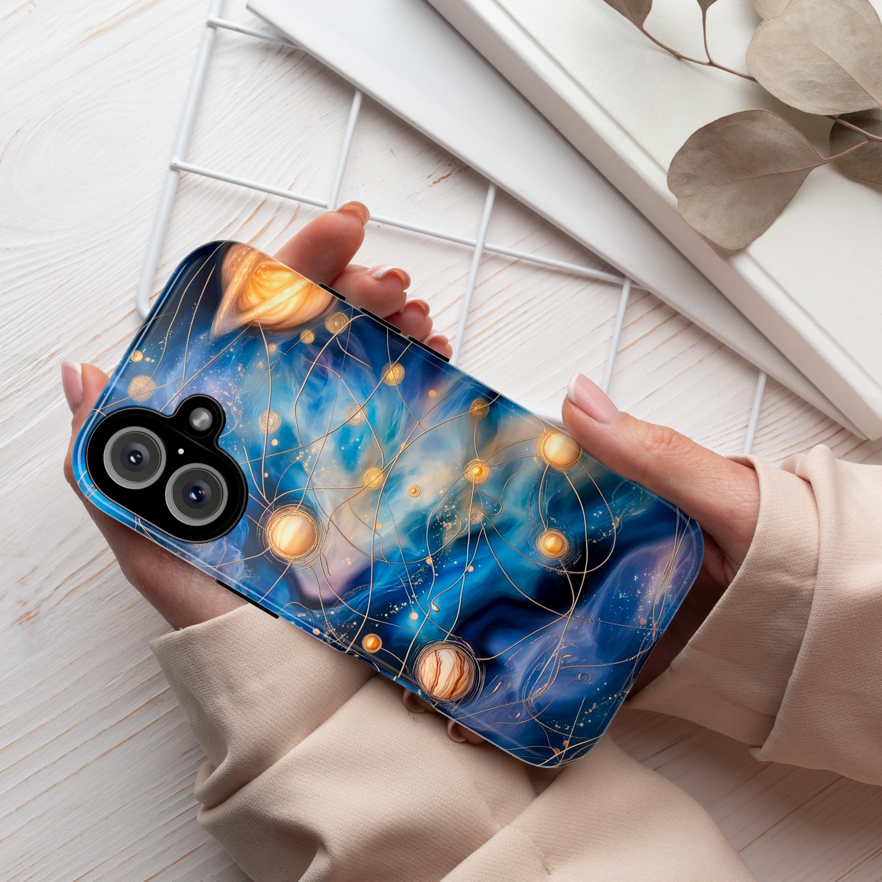 Myterious Galaxy Stained Glass Phone Case with Planets & Stars | Mystic Design for iPhone 16 Pro Max 15 14 Plus Mag Safe, Samsung S24 Ultra