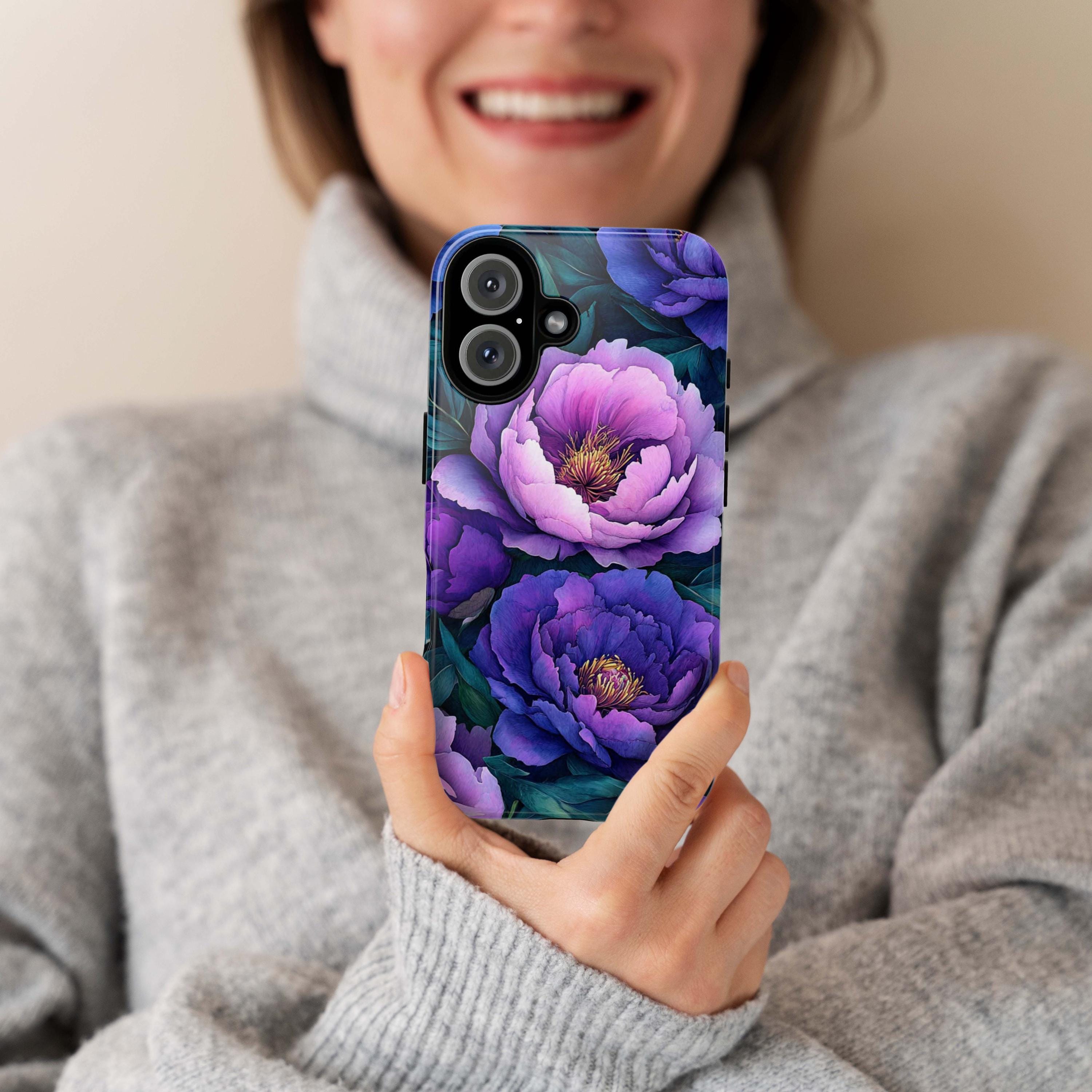 Purple and Pink Peony Floral Phone Case, Botanical Flower Design, Elegant Garden Lovers Case for iPhone 16 15 14 13 Tough or Magsafe, 439.62