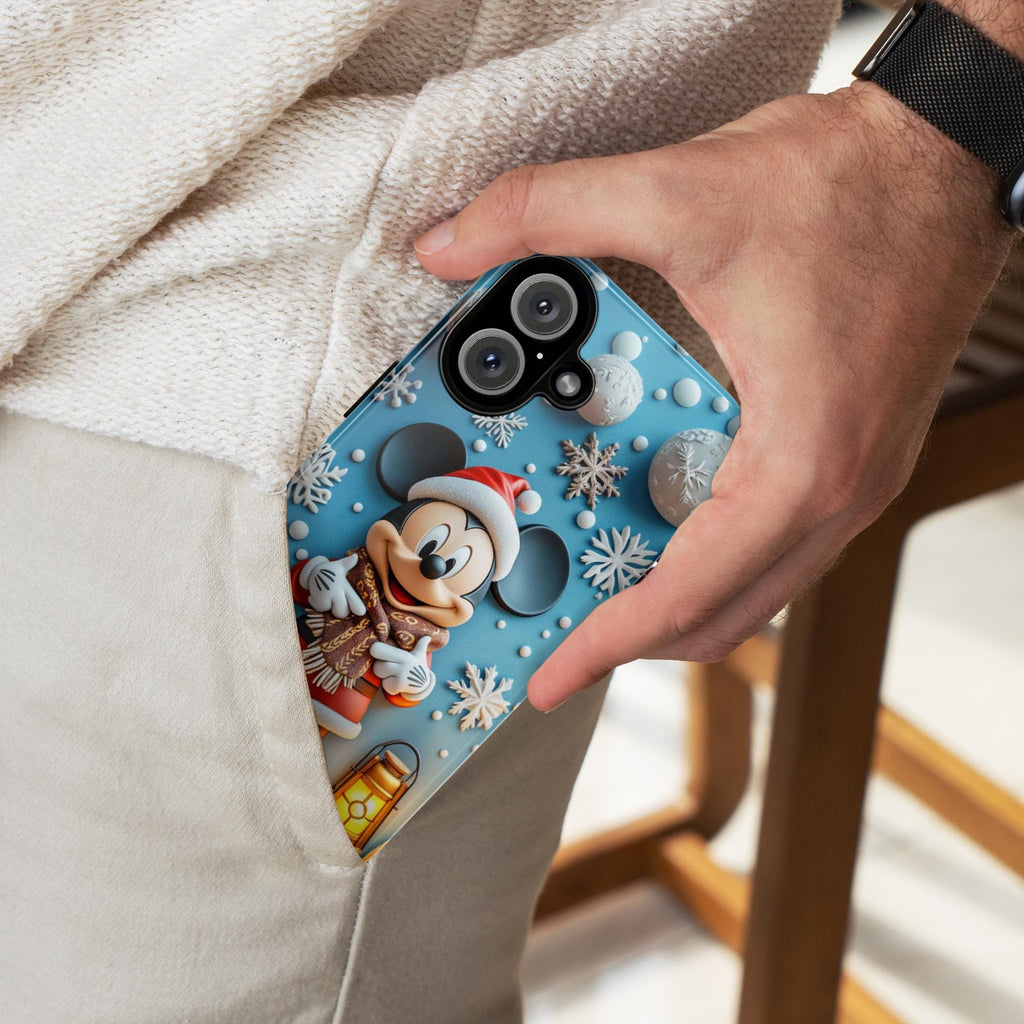 Santa Mickey Mouse 3D effect Phone Case, Cartoon Xmas Design, Mickey Christmas Phone Case for iPhone 16 15 14 Magsafe, Samsung S24, 442.15