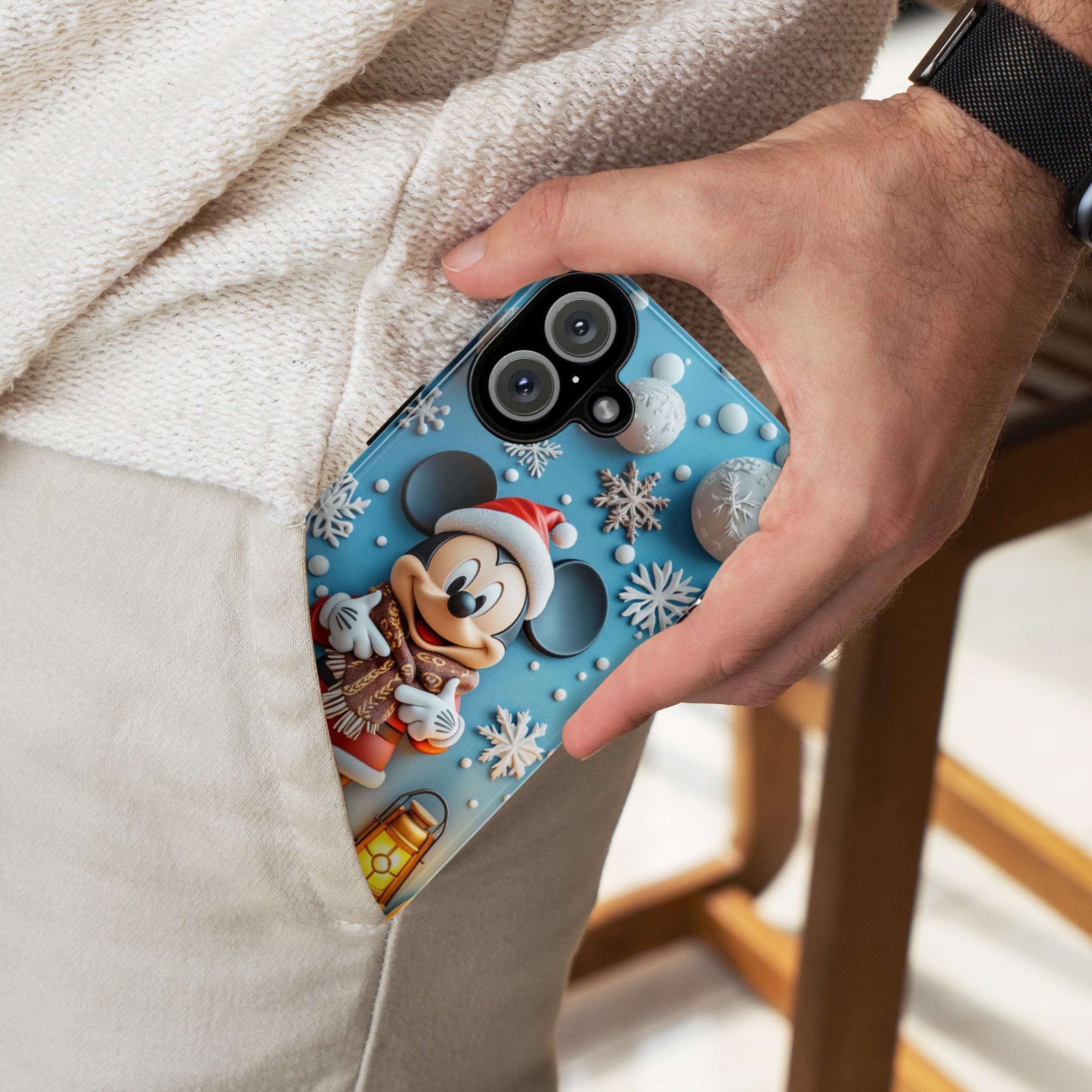 Santa Mickey Mouse 3D effect Phone Case, Cartoon Xmas Design, Mickey Christmas Phone Case for iPhone 16 15 14 Magsafe, Samsung S24, 442.15