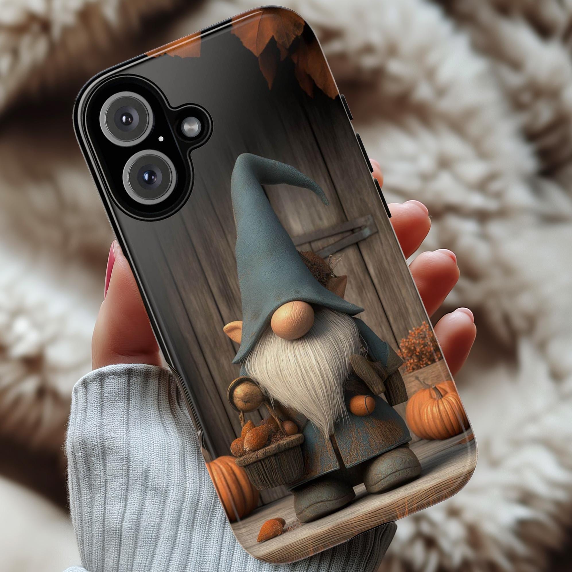 Cute Gnome Autumn Phone Case, Cozy Fall Pumpkins Design, Autumn Vibes Cover for iPhone 17 16 Tough or Magsafe, Samsung, 480.2