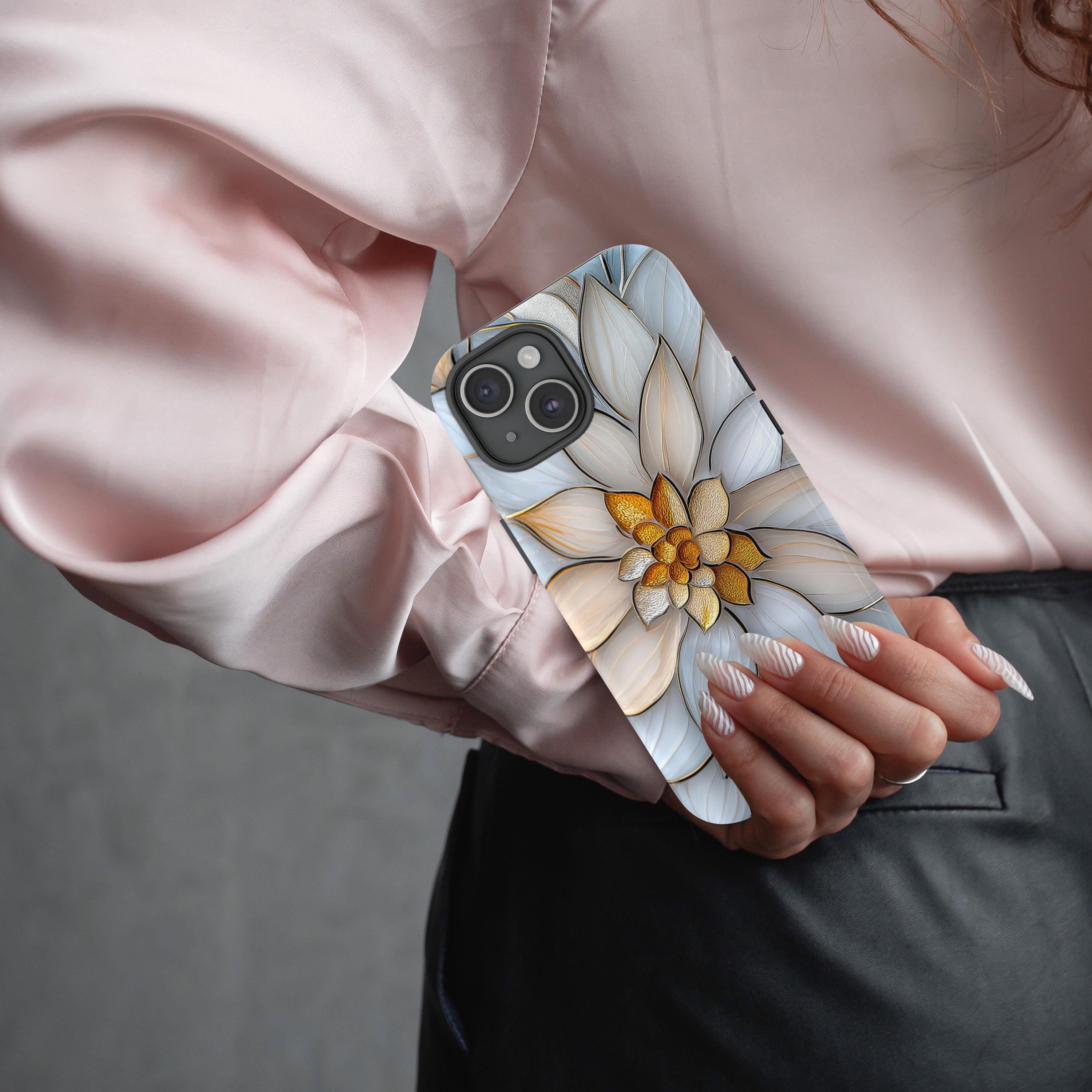 Stained Glass Illusion Pastel Floral  Print Tough Phone Case for iPhone 16 15 14 13 12 11 Pro Max Plus / Samsung Galaxy S25, JAY0012