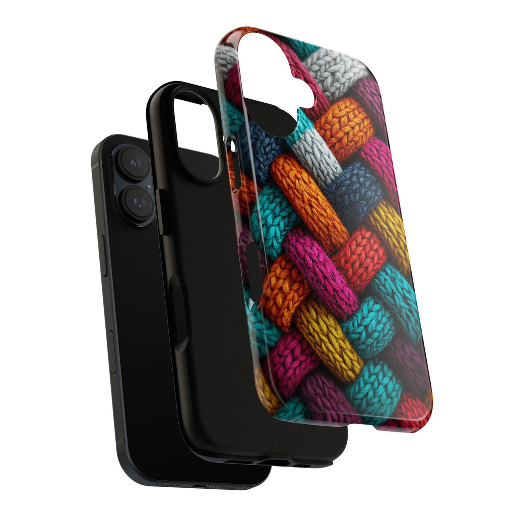 Colorful Cozy 3D Knitted Phone Case for Fall | Vibrant Autumn Knit Pattern Effect Cover for iPhone 16 15 Tough or Magsafe, Samsung, 452.18