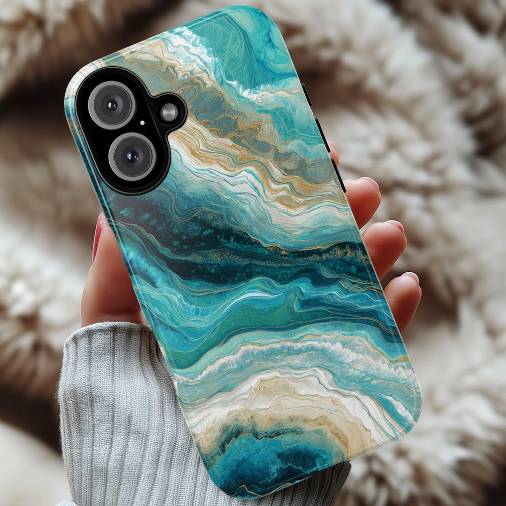 Elegant Bold Marble Phone Case in Blue Teal Tones, Stylish Protective Cover for iPhone and Android, Chic Modern Aesthetic Accessory, 479.3