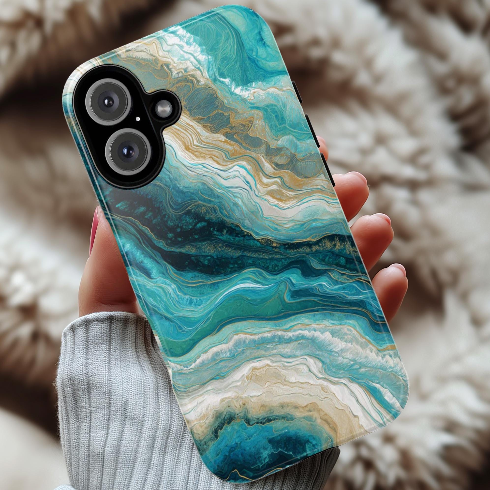 Elegant Bold Marble Phone Case in Blue Teal Tones, Stylish Protective Cover for iPhone and Android, Chic Modern Aesthetic Accessory, 479.3