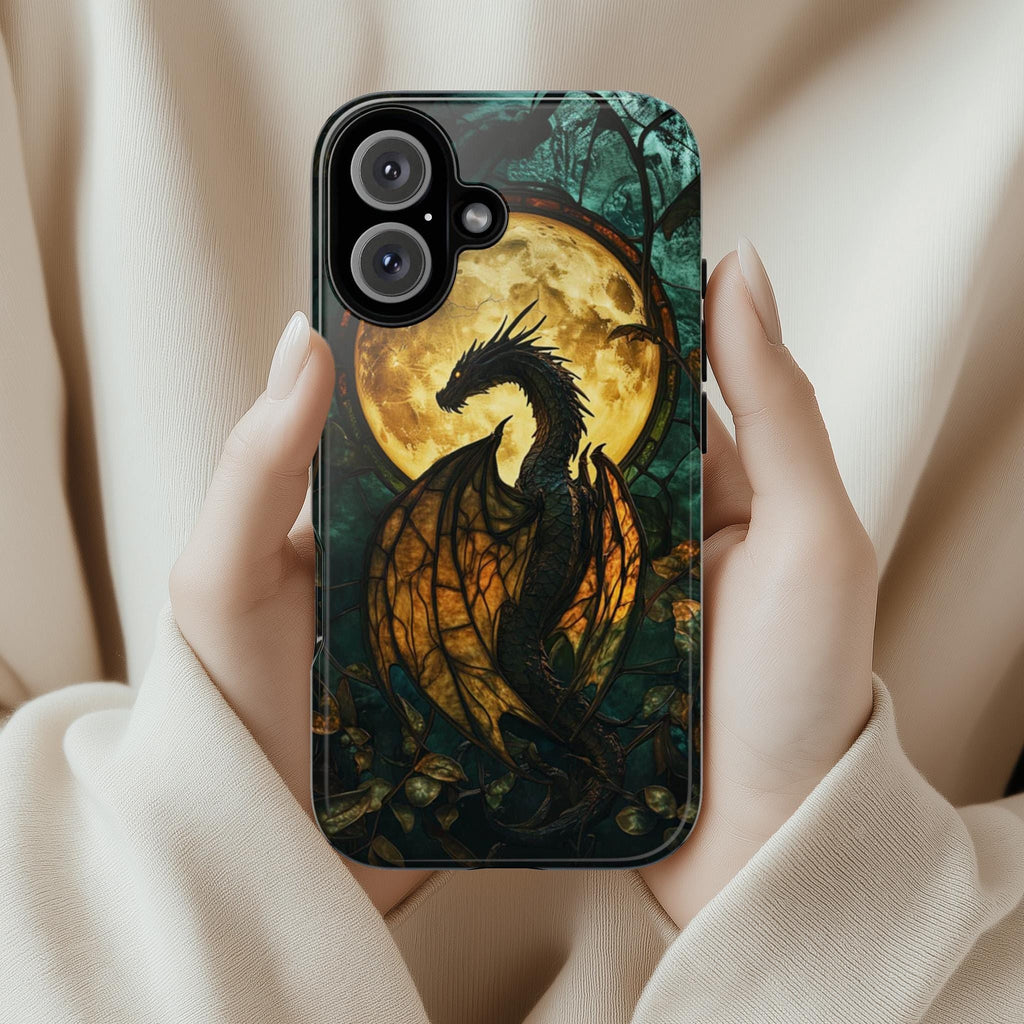 Mystical Dragon Stained Glass Phone Case, Gothic Cell Phone Cover for iPhone 15 14 13 12 11 Pro Max Plus / Samsung Galaxy S23 S22, 421.6