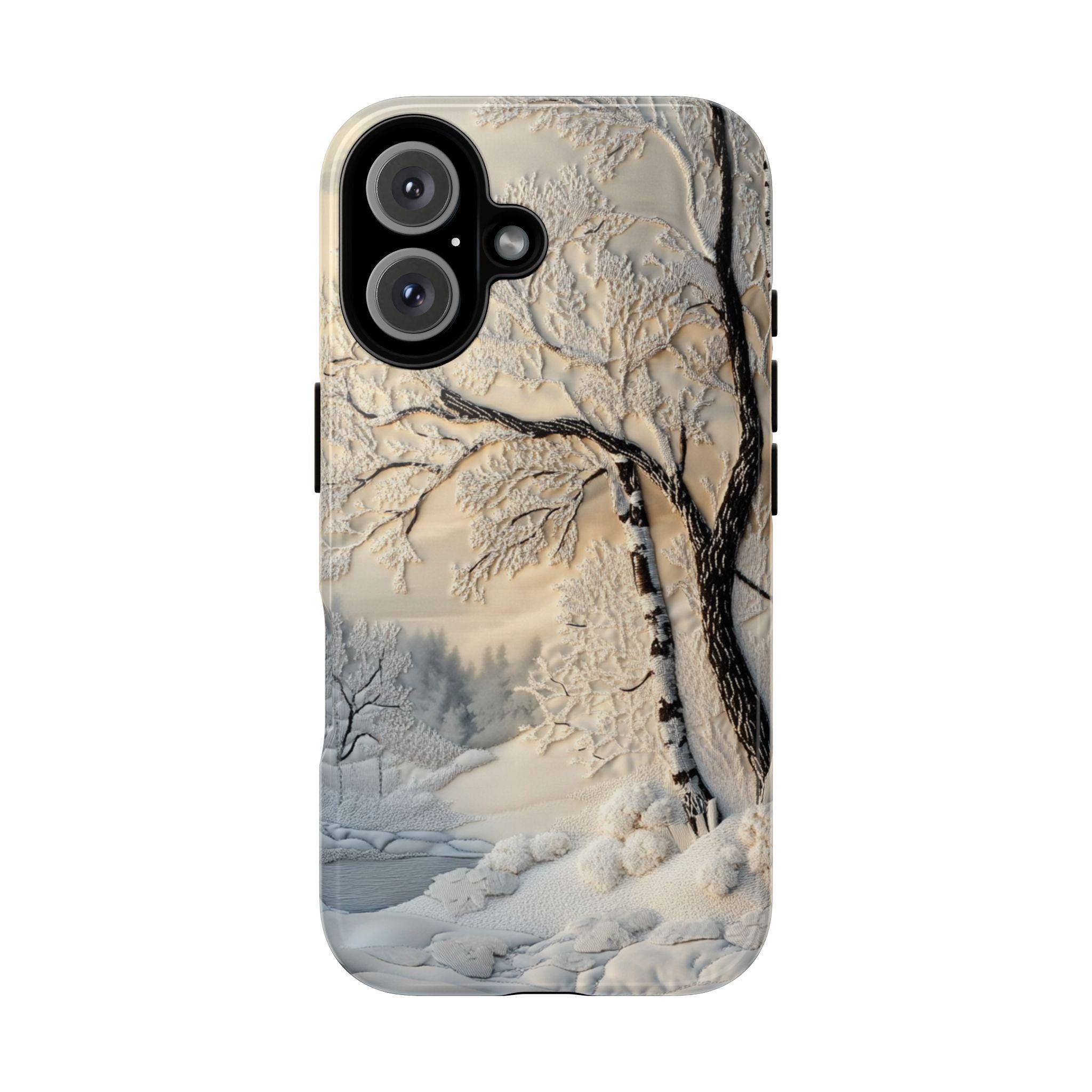 Snowy Winter Forest Phone Case, White Christmas Woodland Vibes MagSafe for iPhone 16 15 14 13 12 Pro Max Plus, Samsung S24, Pixel 8, 453.9
