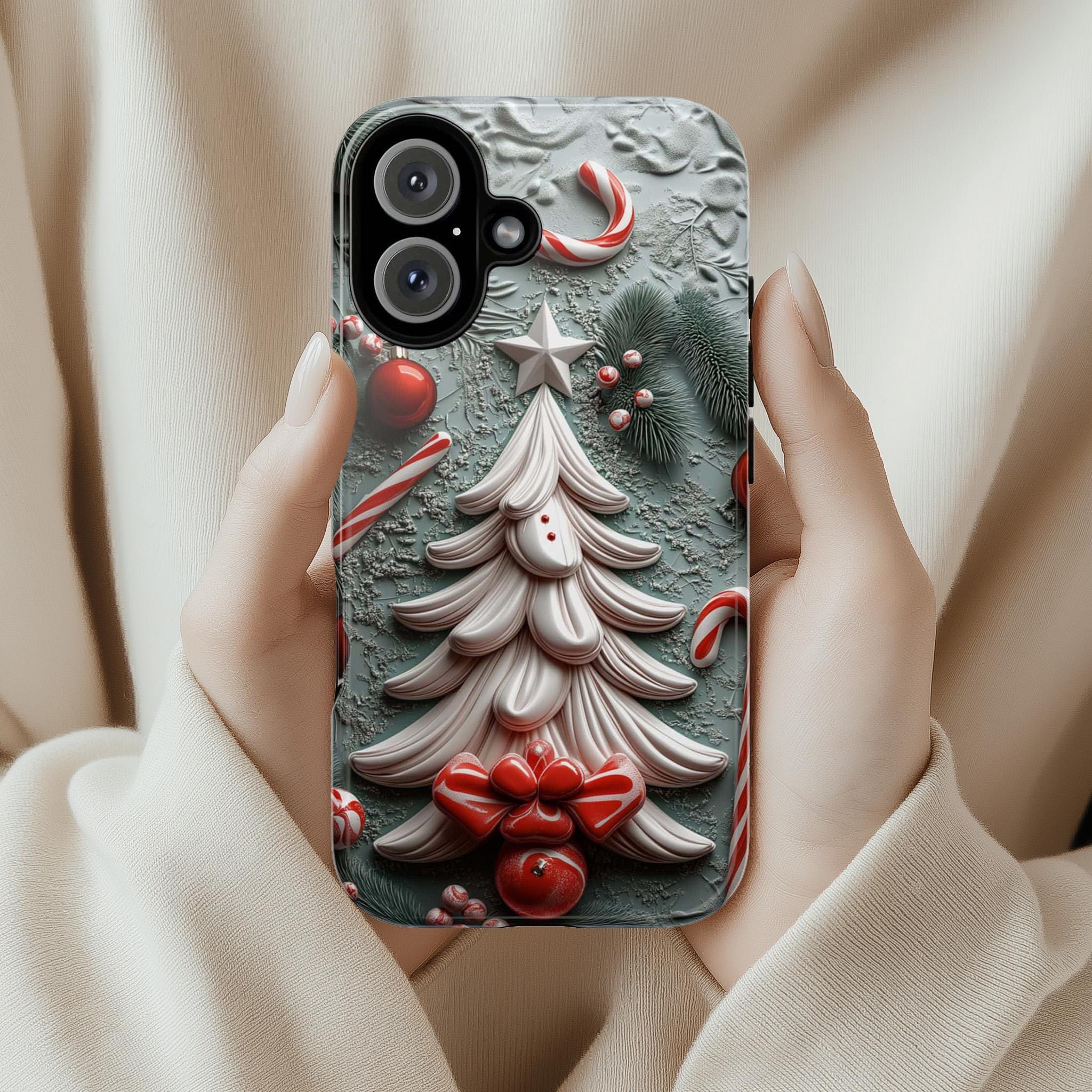 3D Christmas Tree Phone Case, Festive Xmas Design Cute Christmas Phone Cover, Xmas Gift for iPhone 16 15, Samsung Galaxy, 433.21