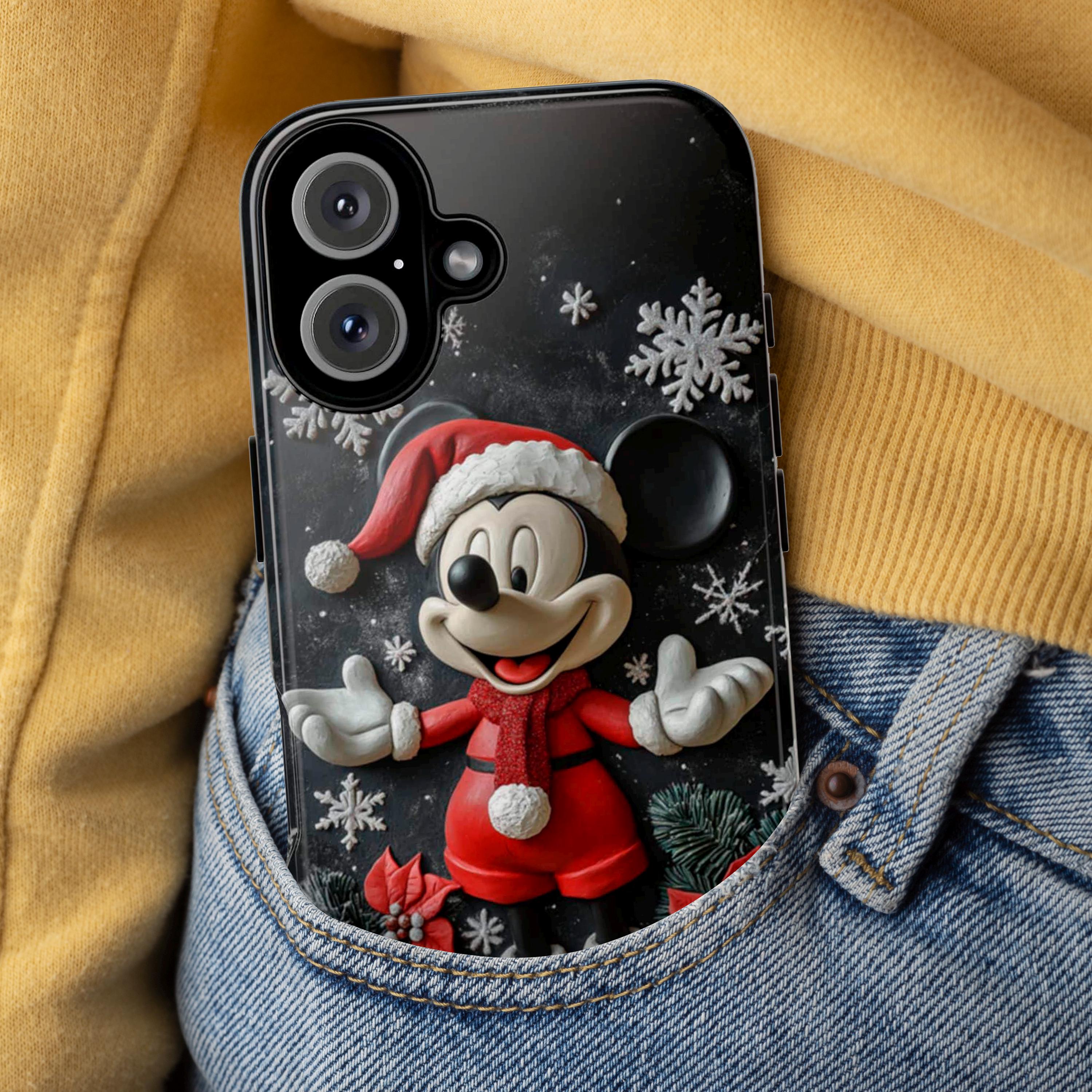 Xmas Mickey Mouse 3D effect Phone Case, Cartoon Design, Mickey Christmas Tree Phone Case for iPhone 16 15 Magsafe, Samsung S24, 442.24